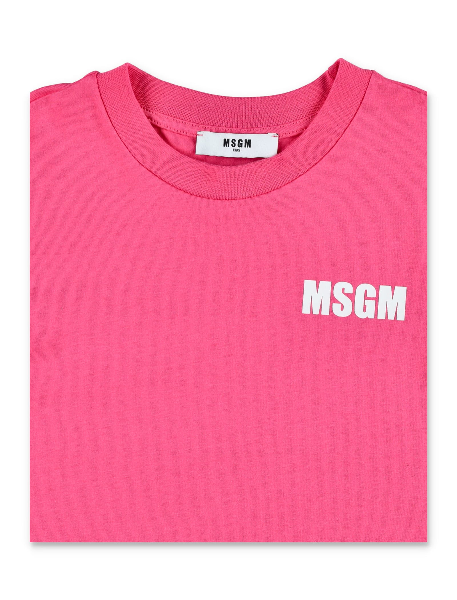 Shop Msgm Logo Cropped T-shirt In Fucsia/fuchsia
