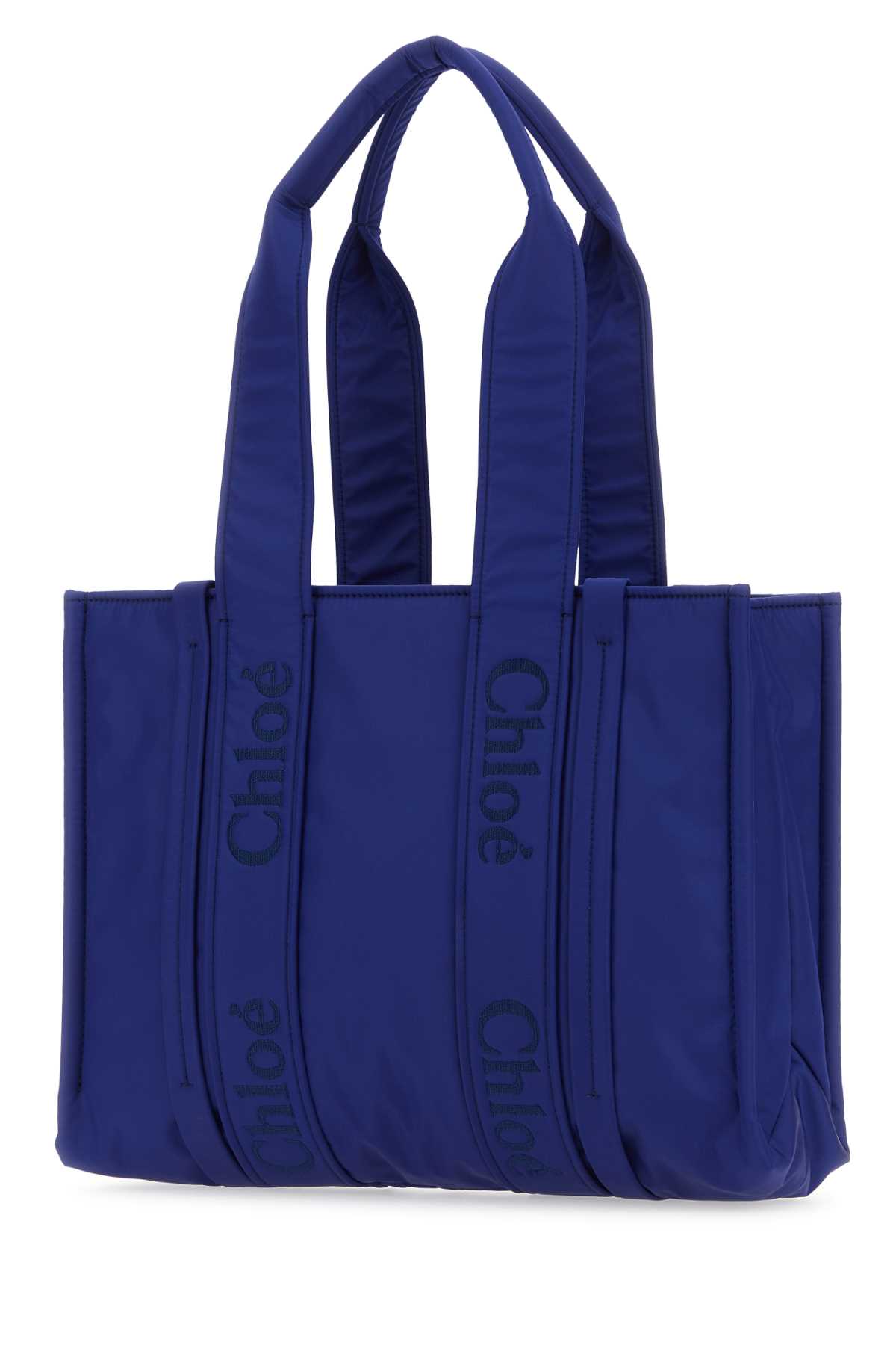 Shop Chloé Electric Blue Nylon Medium Woody Shopping Bag In Intenseindigo