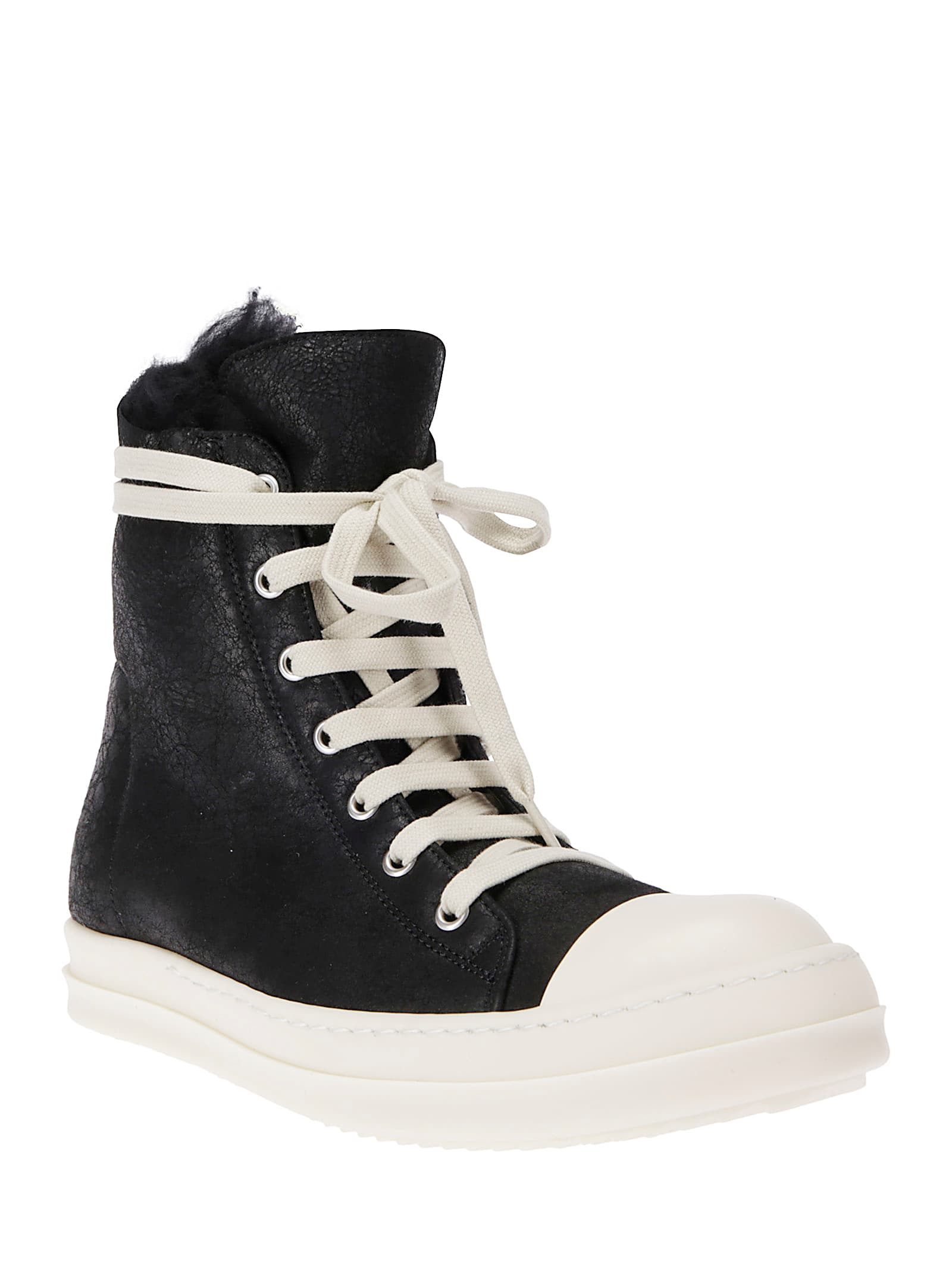 Rick Owens Shearling Sneakers In Black