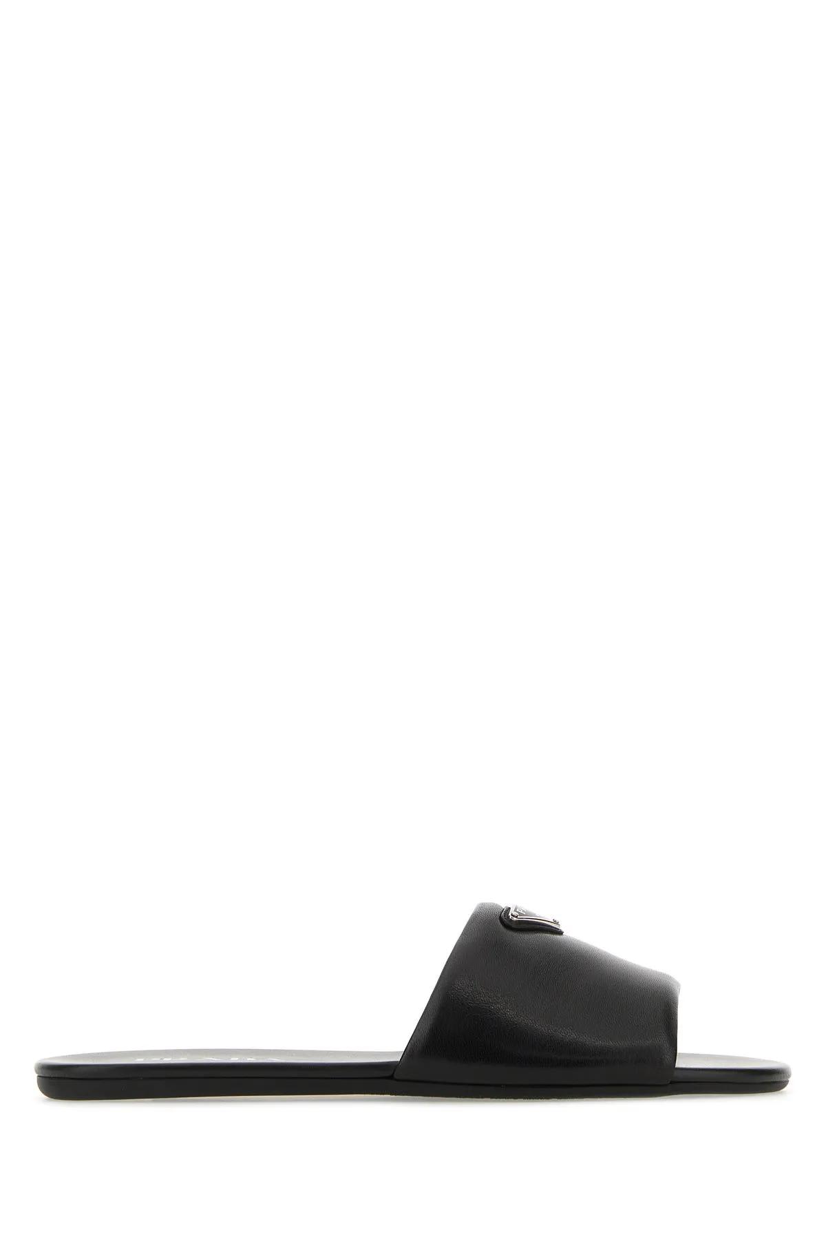 Black Nappa Leather Slippers