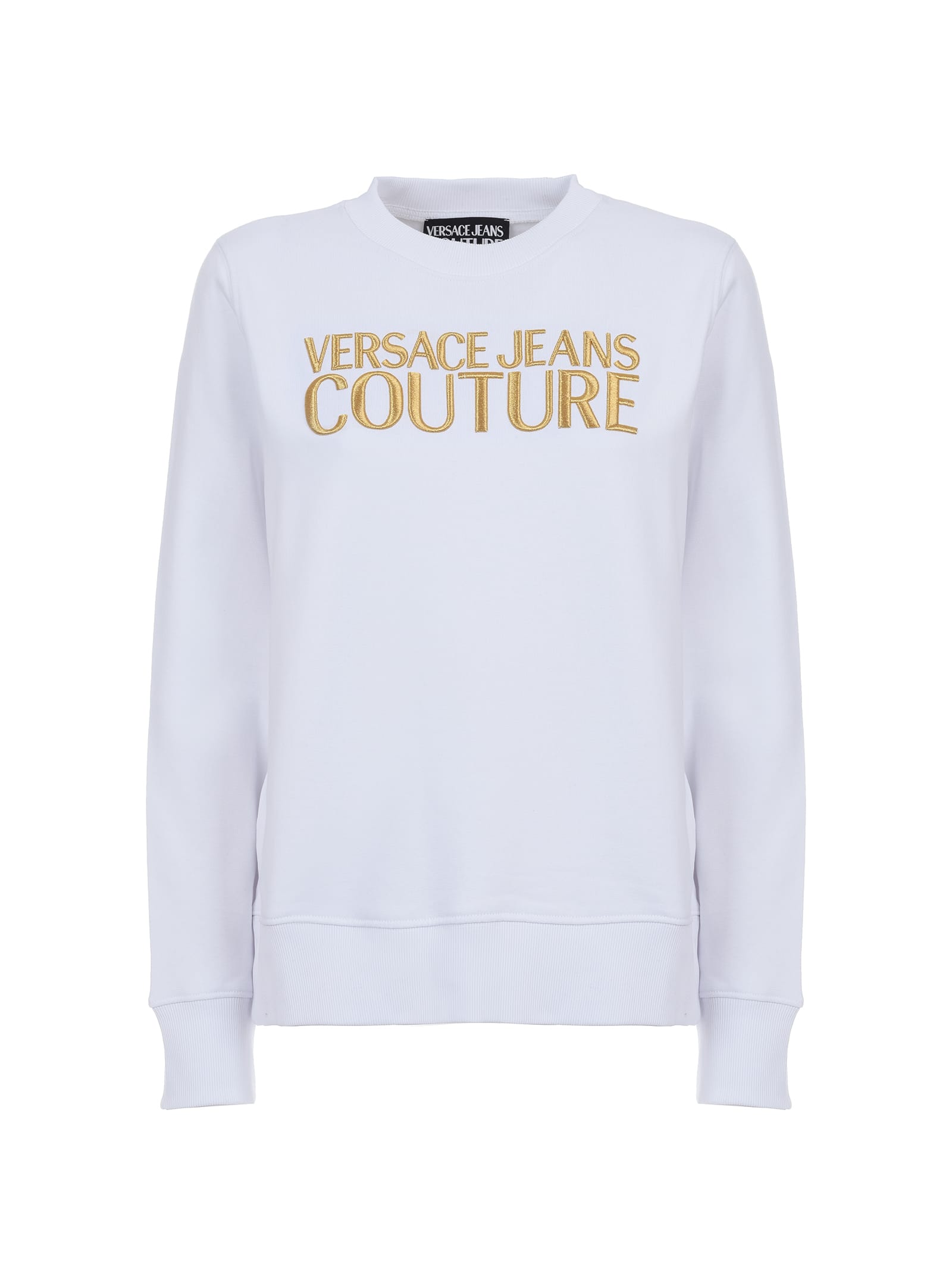Versace Jeans Couture White Sweatshirt With Gold Emrboidered Logo