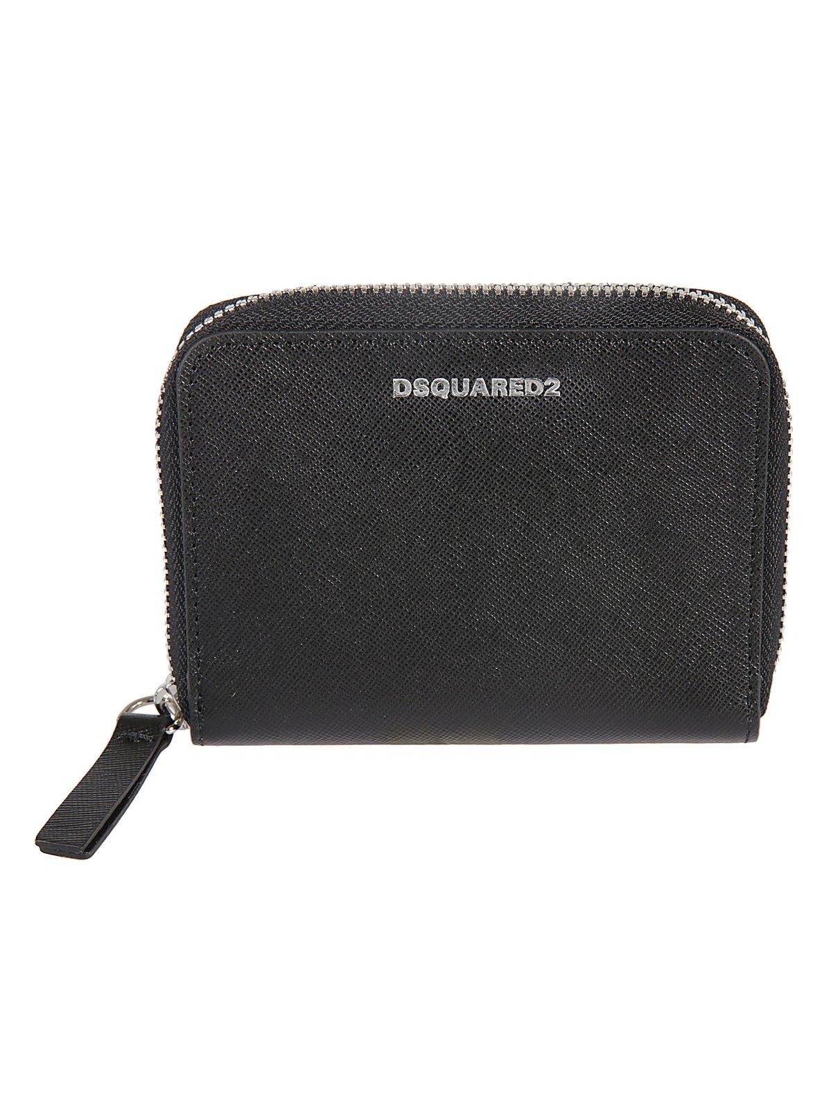 Shop Dsquared2 Logo Detailed Zip-around Wallet In Black