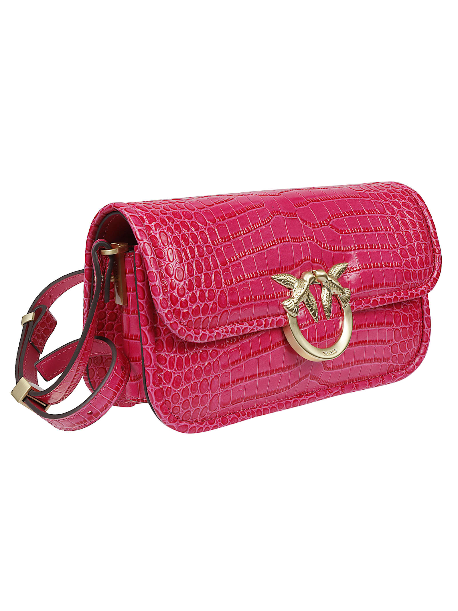 Pinko Small Love Box Crocodile-effect Crossbody Bag In Pink