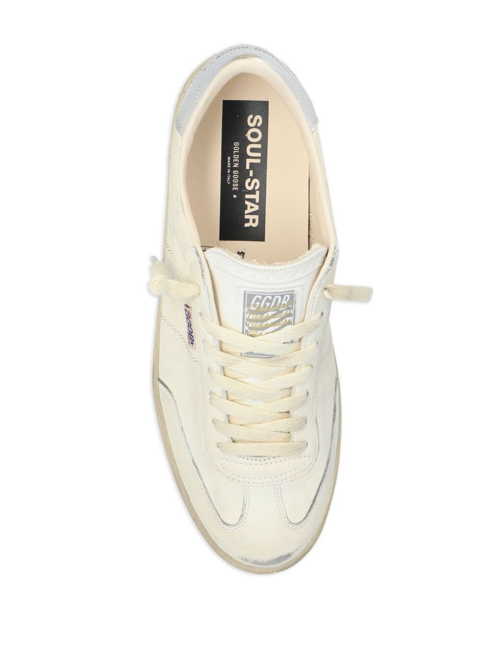 Shop Golden Goose Soul-star Nappa Upper Leather Hf Tongue Laminated Heel In White Silver