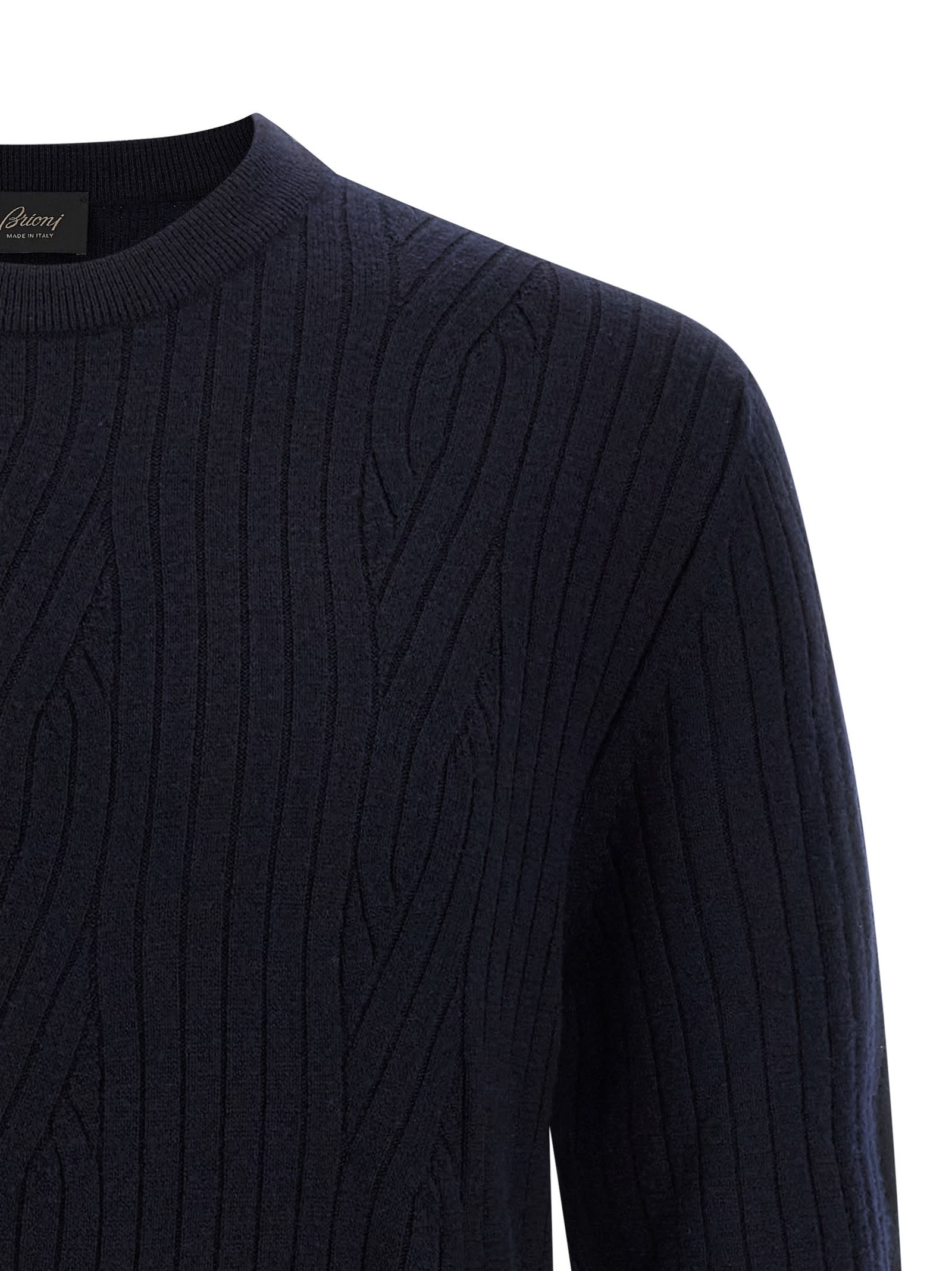 Brioni Ribbed And Braid Sweater Sweaters And Cardigans Blue In Blue