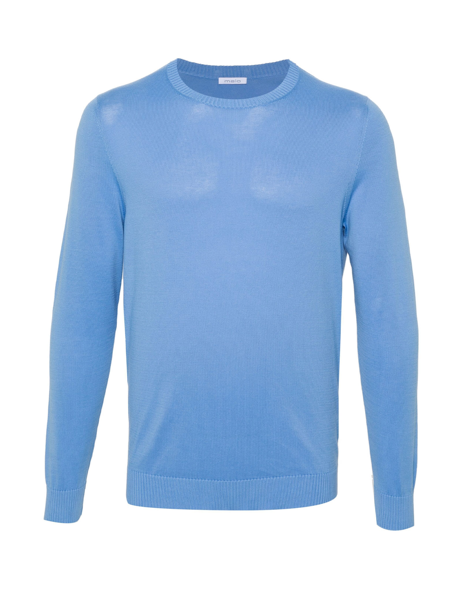 Shop Malo Light Blue Crew-neck Sweater In Cotton In Riviera