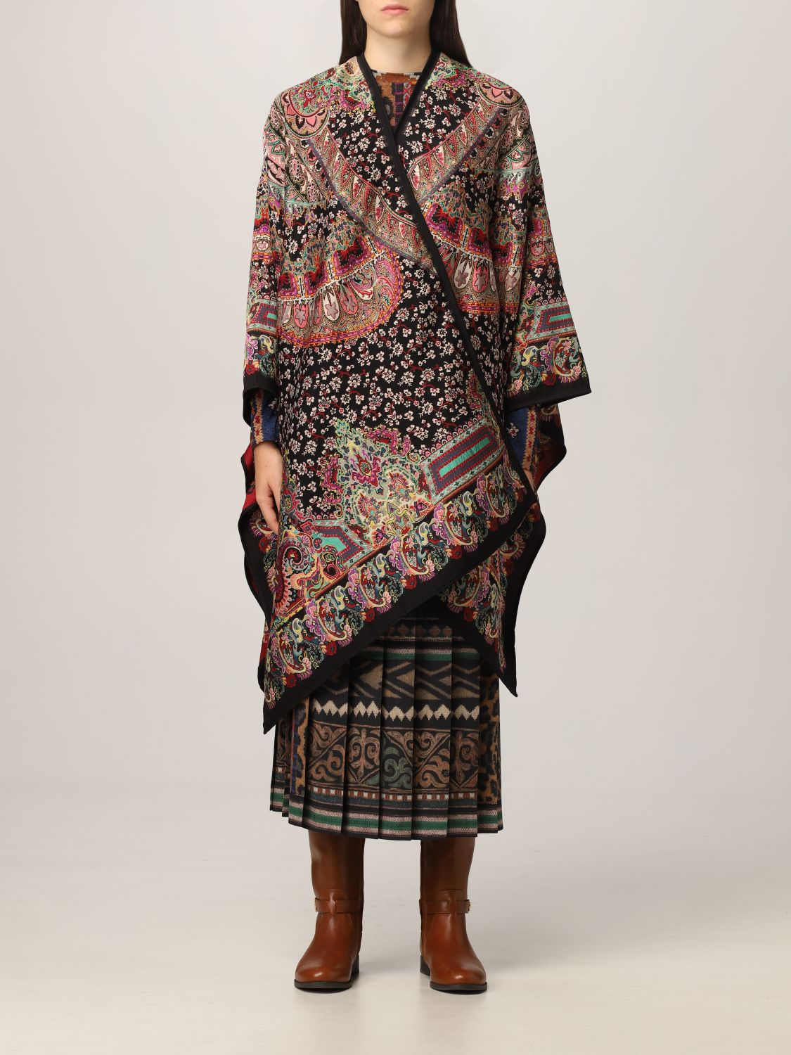 Etro Cape Etro Butterfly Cape In Wool And Jacquard Silk