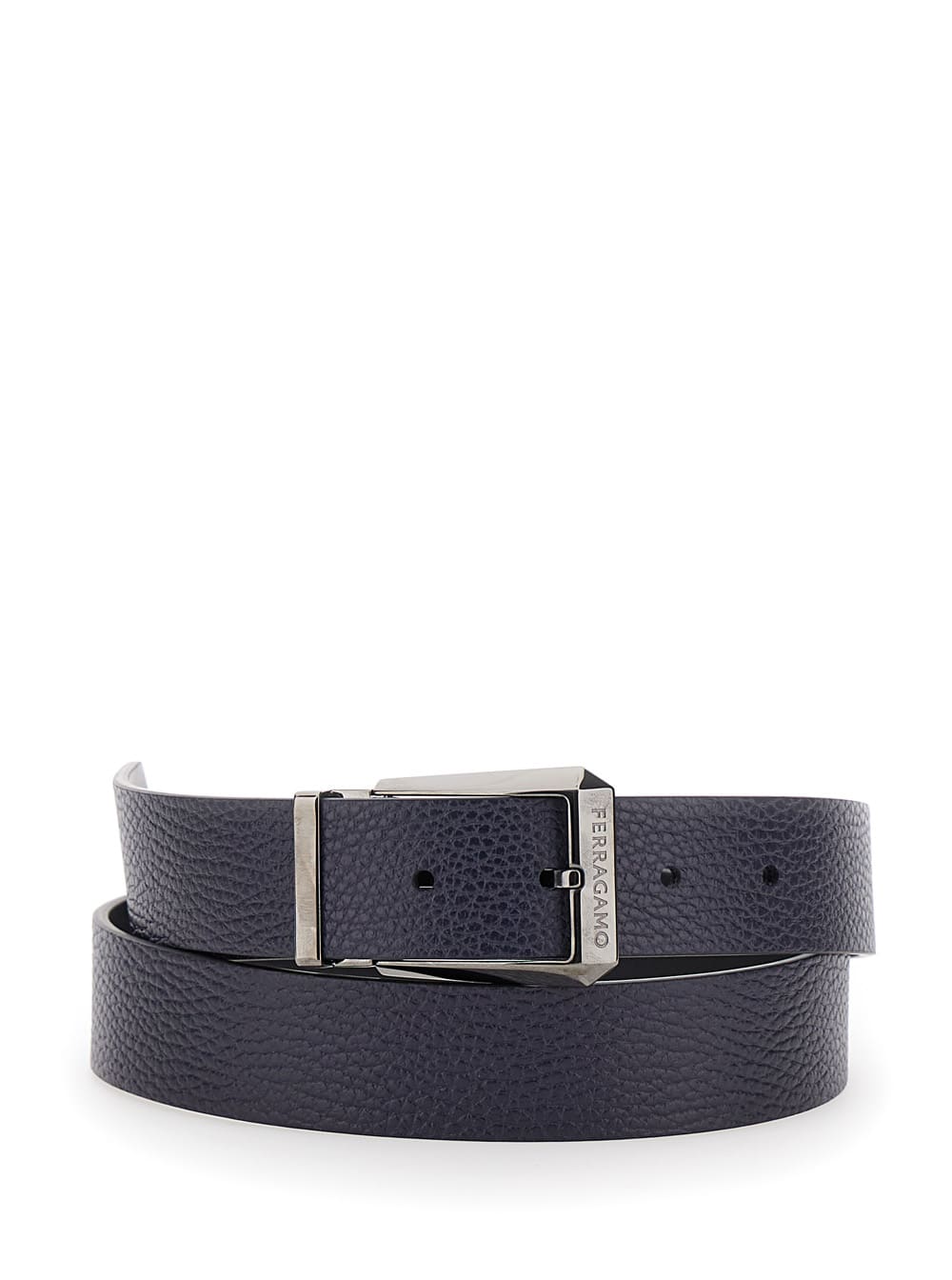 Shop Ferragamo Black Reversible Belt With Engraved Logo In Smooth And Hammered Leather Man