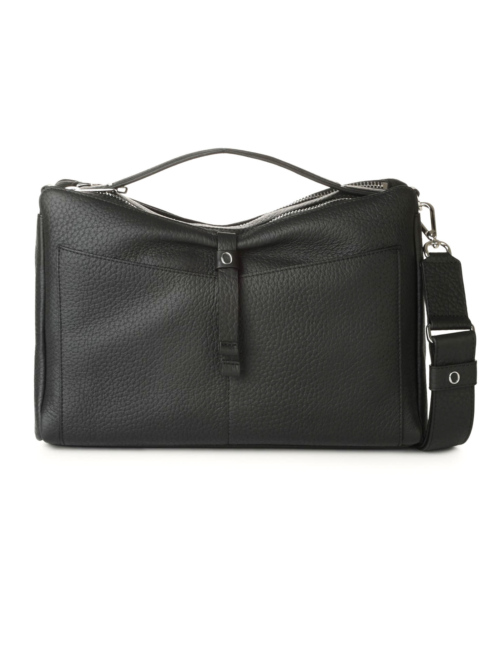 Orciani Boxy Soft Trunk Black Leather Bag With Strap
