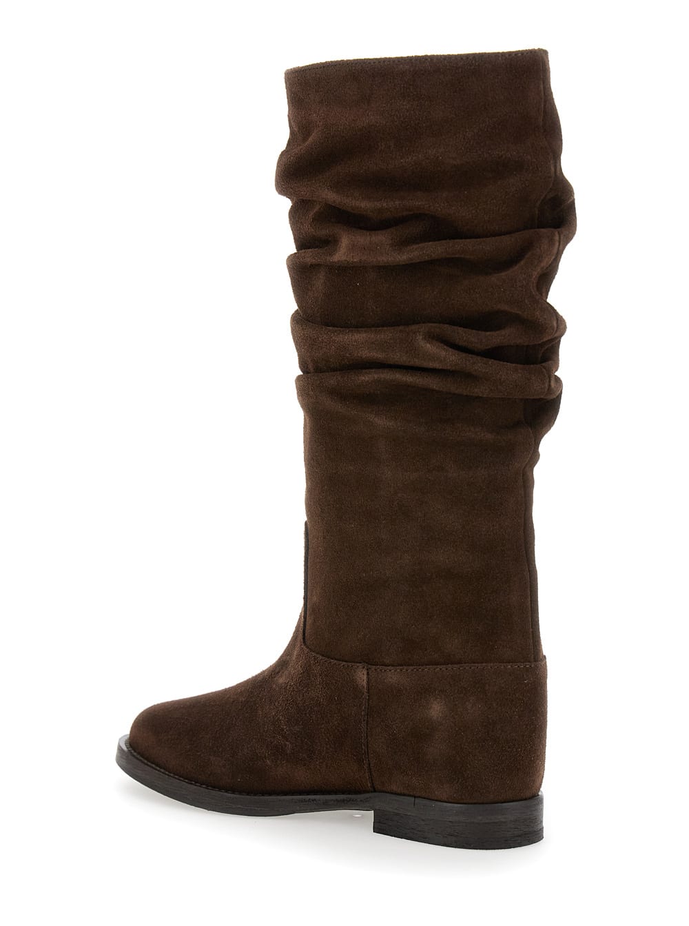 Shop Via Roma 15 Borwn Calf Boots With Round Toe In Suede Leather Woman In Brown