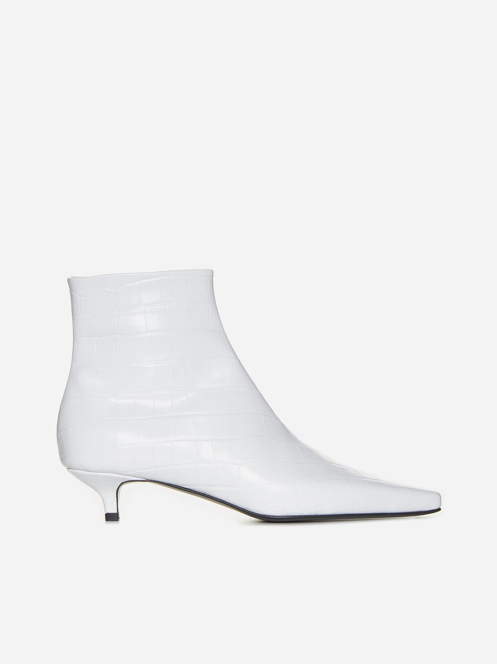 Totême The Croco Slim Leather Ankle Boots In White