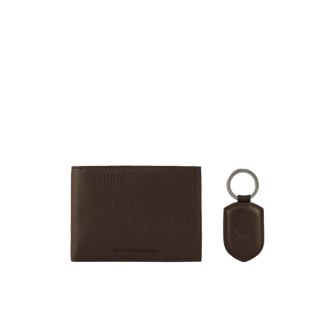 Emporio Armani Brown Leather Wallet+keychain Set