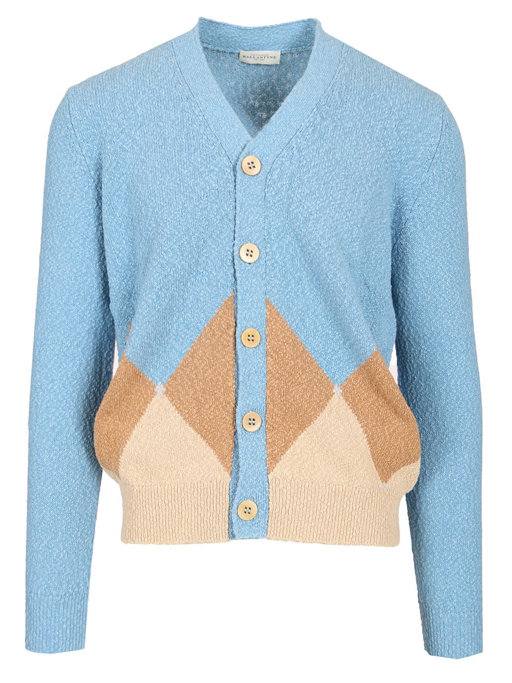 Cardigan Azzurro Rombo Intarsio Beige Cotone