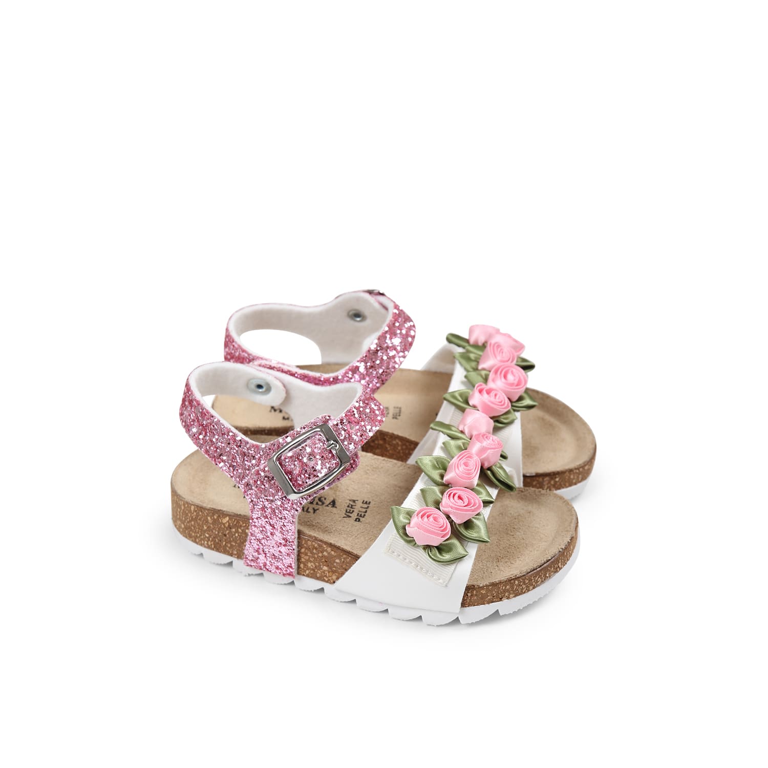 MONNALISA PINK SANDALS FOR GIRL WITH ROSES 