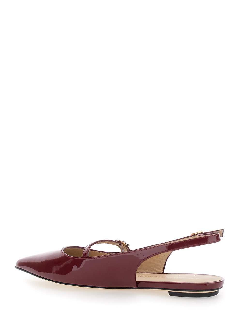 Stuart Weitzman Emilia Bordeaux Slingback Sandals With Adjustable Strap Closure In Patent Leather Woman In Burgundy