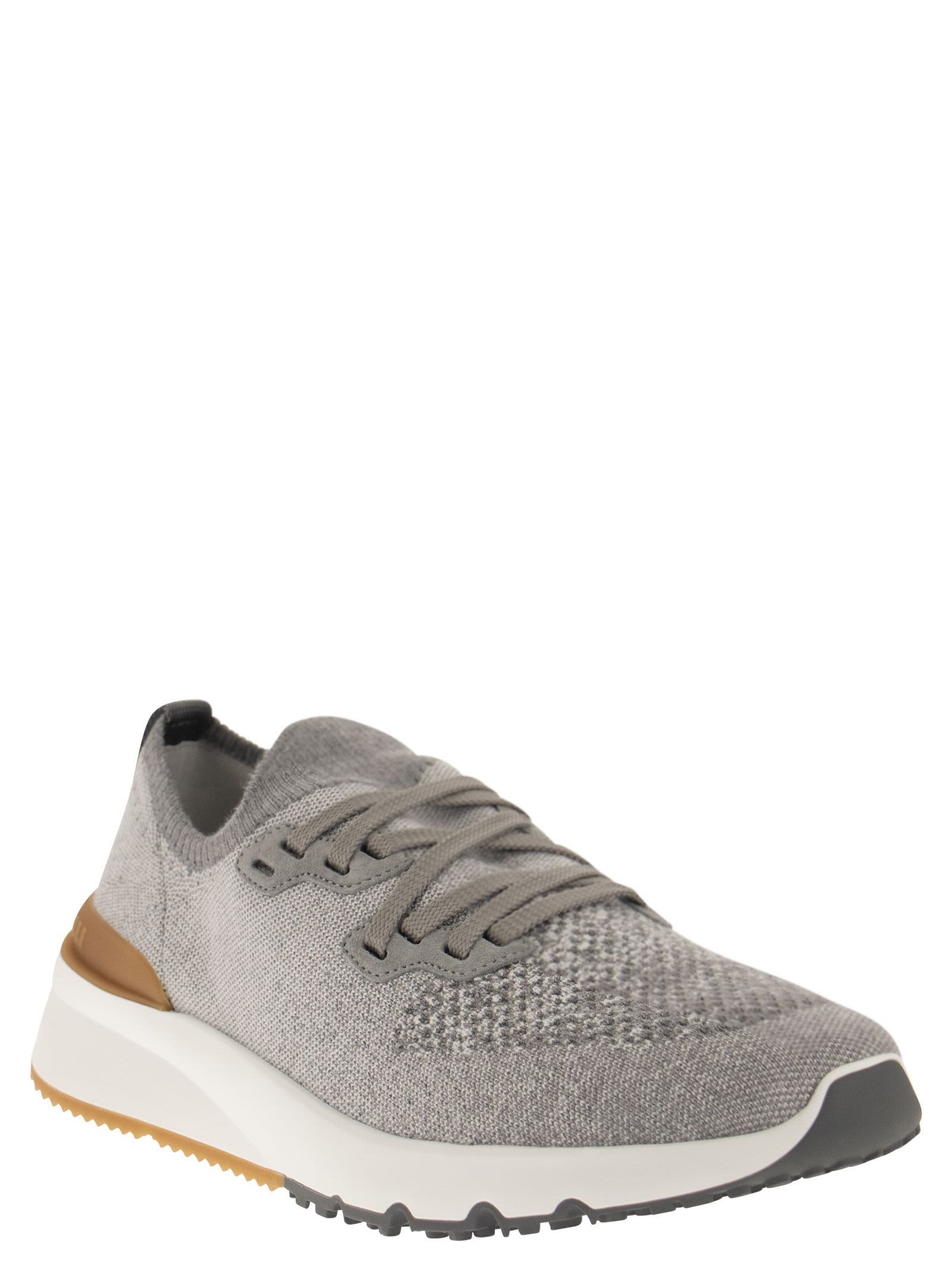 Shop Brunello Cucinelli Runners In Chiné Cotton Knit In Grey