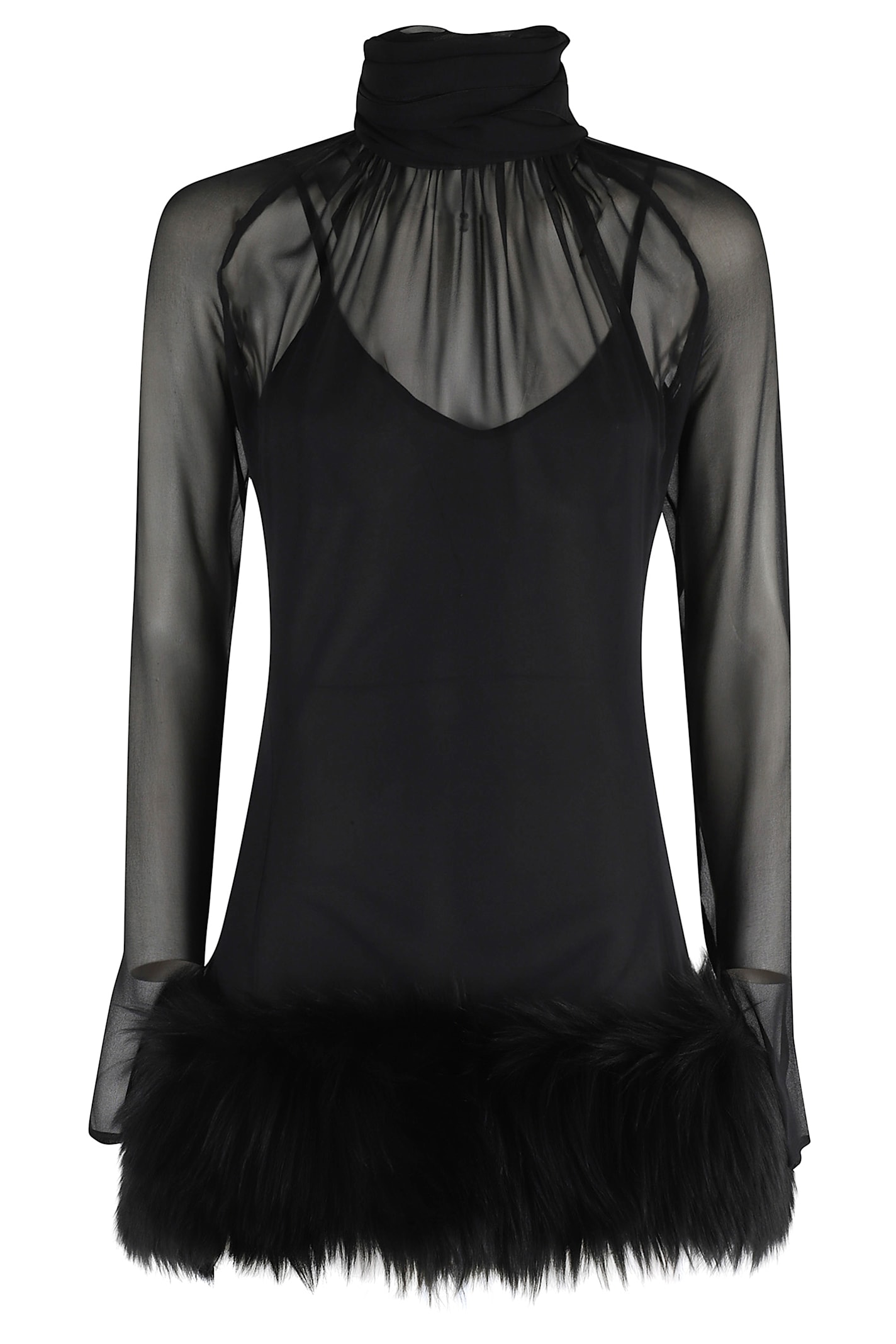Blumarine Sheer-overlay Mini Dress In Black