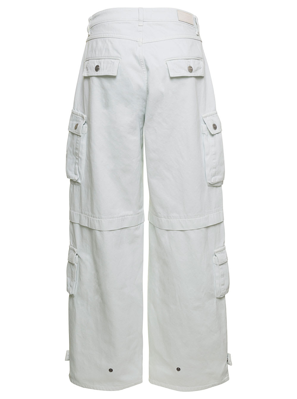 Shop Icon Denim Rosalia White Low Waisted Cargo Jeans With Patch Pockets In Cotton Denim Woman
