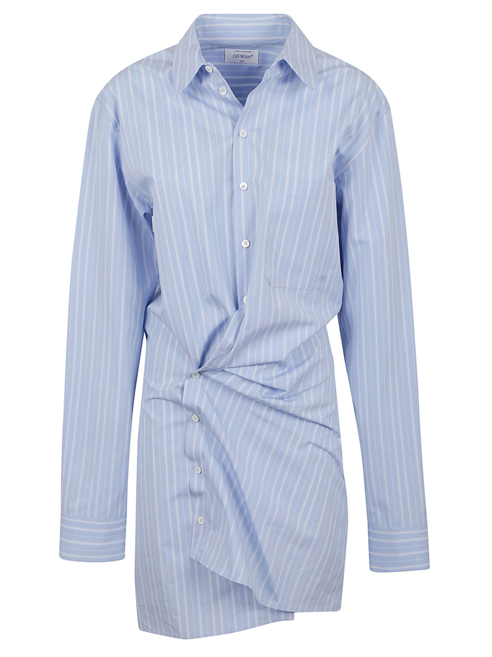 OFF-WHITE STRIPE POPLIN TWIST SHIRT DRESS