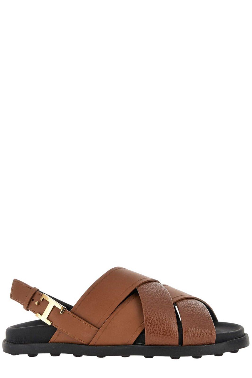 Shop Tod's Logo-buckle Interwoven Strap Sandals In Brown