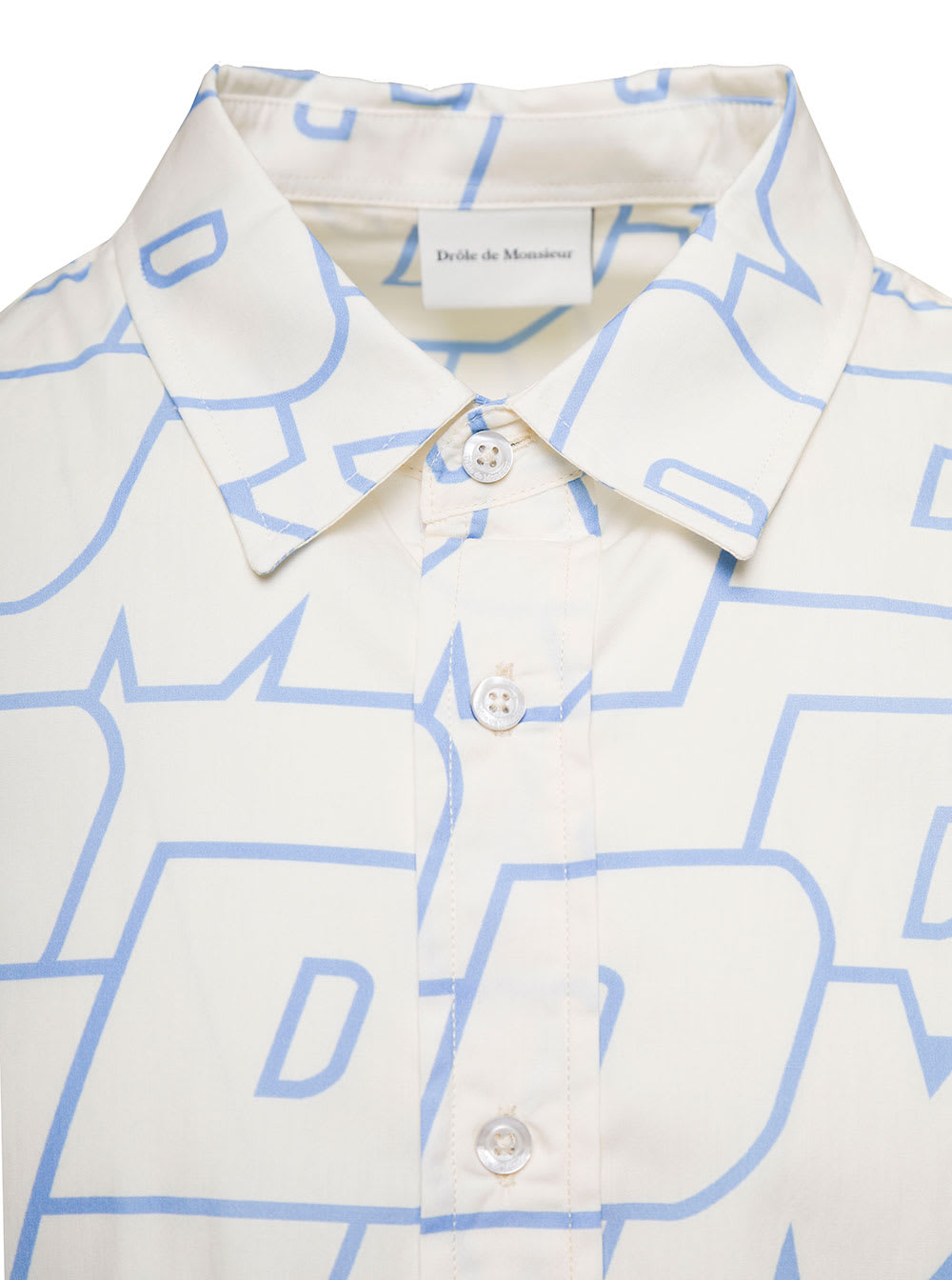 Shop Drôle De Monsieur White Shirt With All-over Ddm Print In Cotton Man