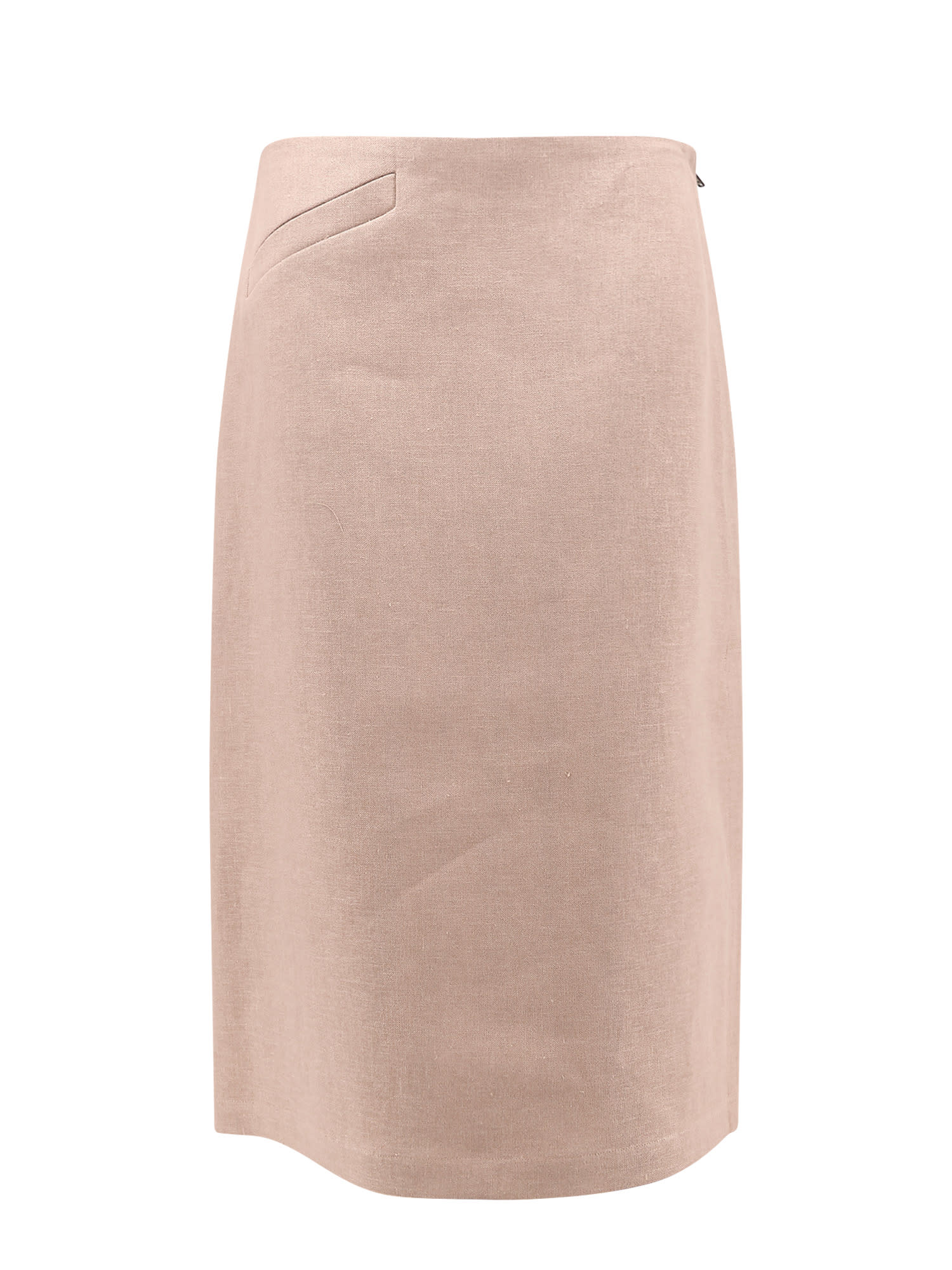 Fendi Linen Skirt With Side Zip And Slit In Brown