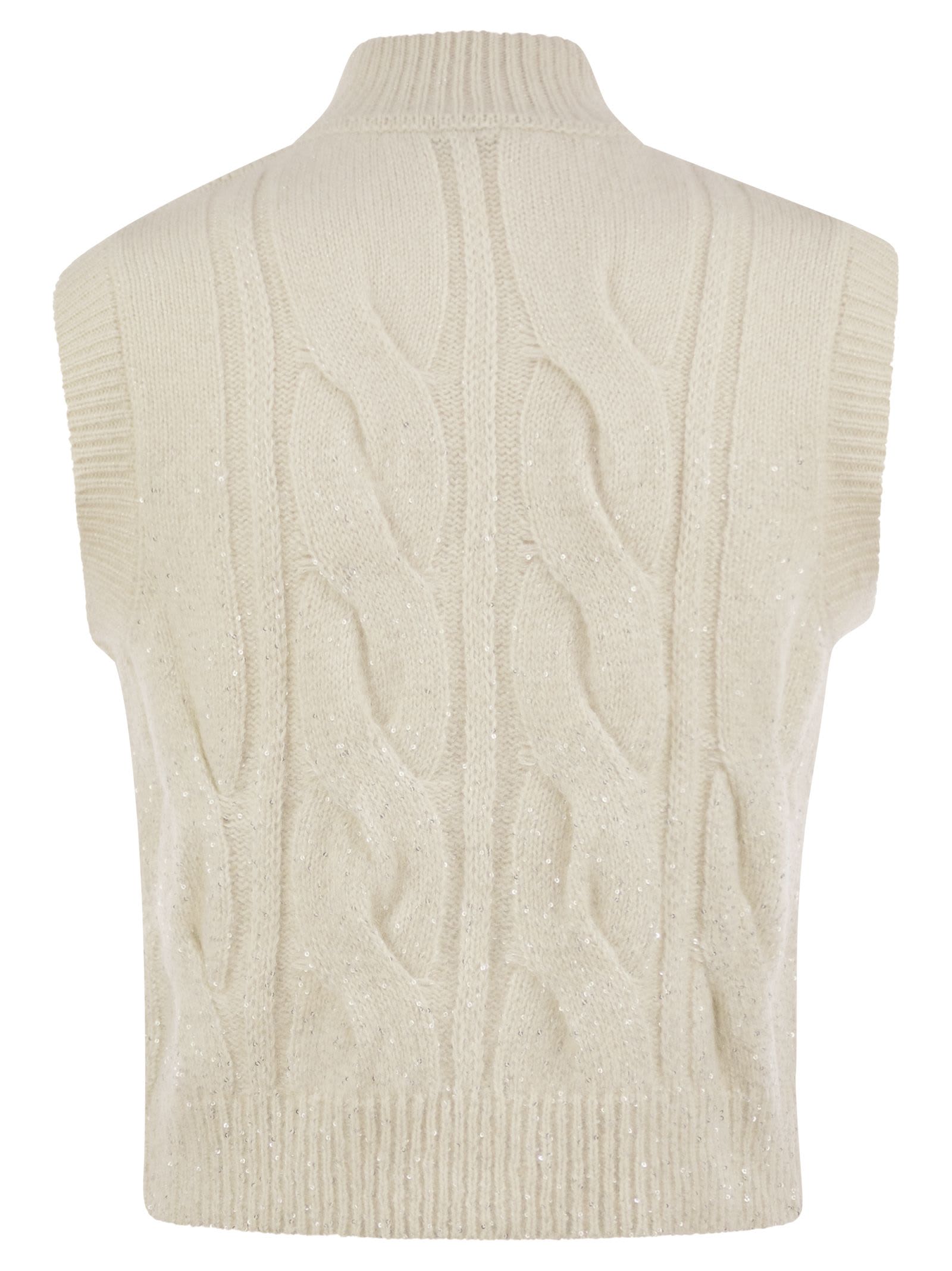 Peserico Cable Zip Vest In Alpaca Wool In White