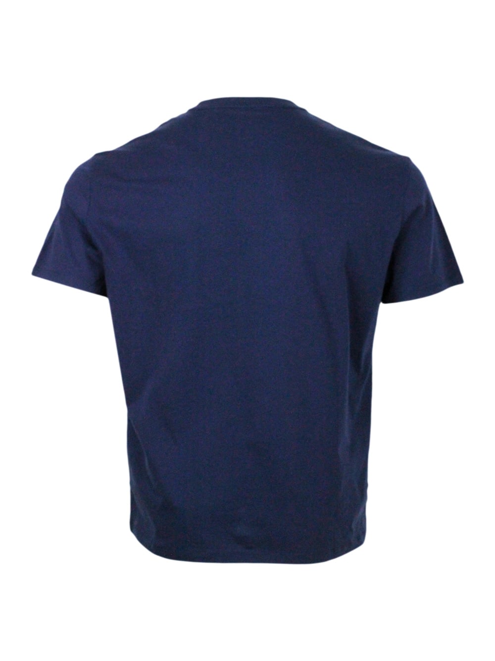 Shop Armani Collezioni Crew-neck, Short-sleeved T-shirt In Soft Cotton With Tone-on-tone Logo On The Chest In Blu