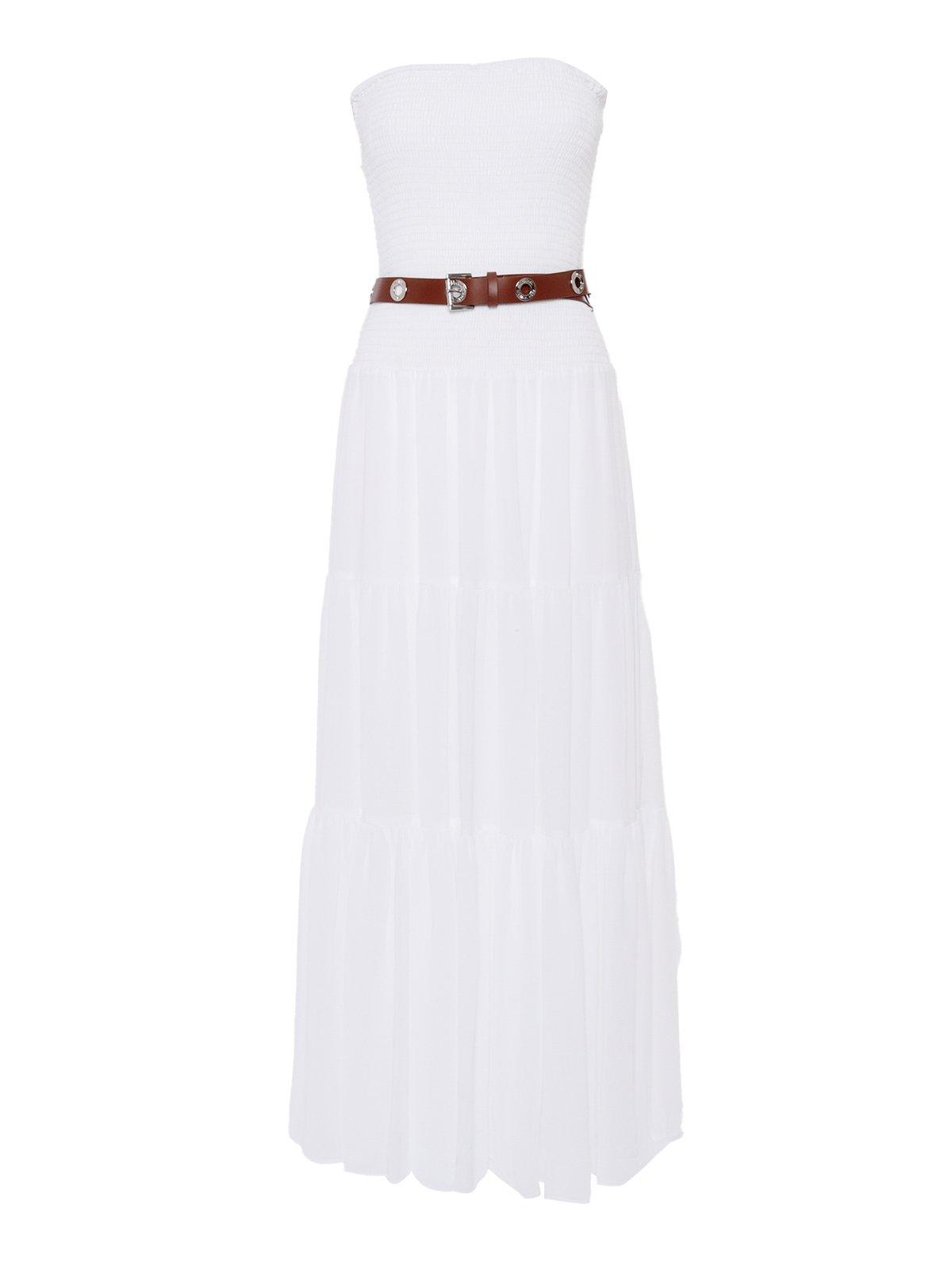 Shop Michael Kors Michael Strapless Belted Maxi Dress  In White