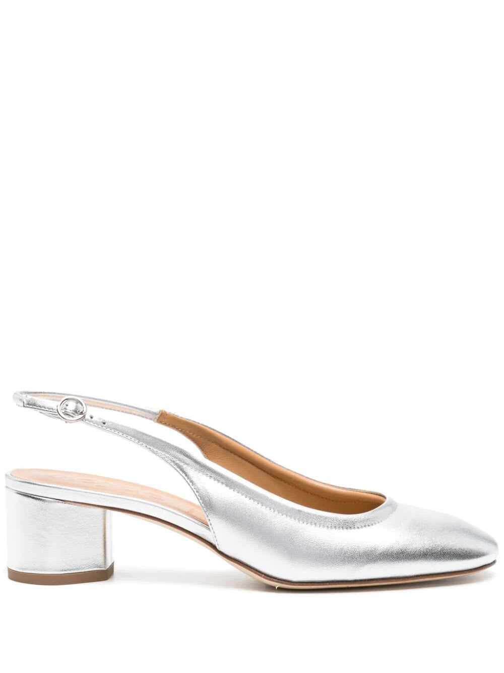 Shop Aeyde Romy Laminated Nappa Leather Silver Slingback