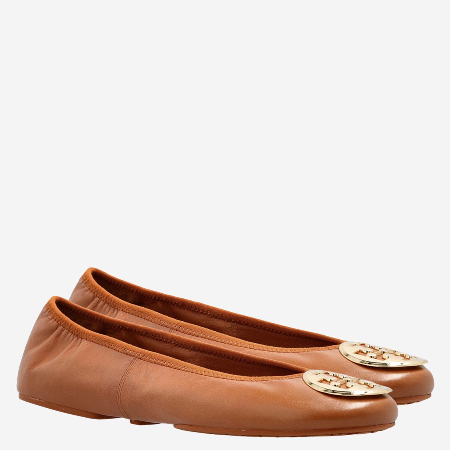 Tory Burch Reva Nappa Leather Ballerina Flats In Brown
