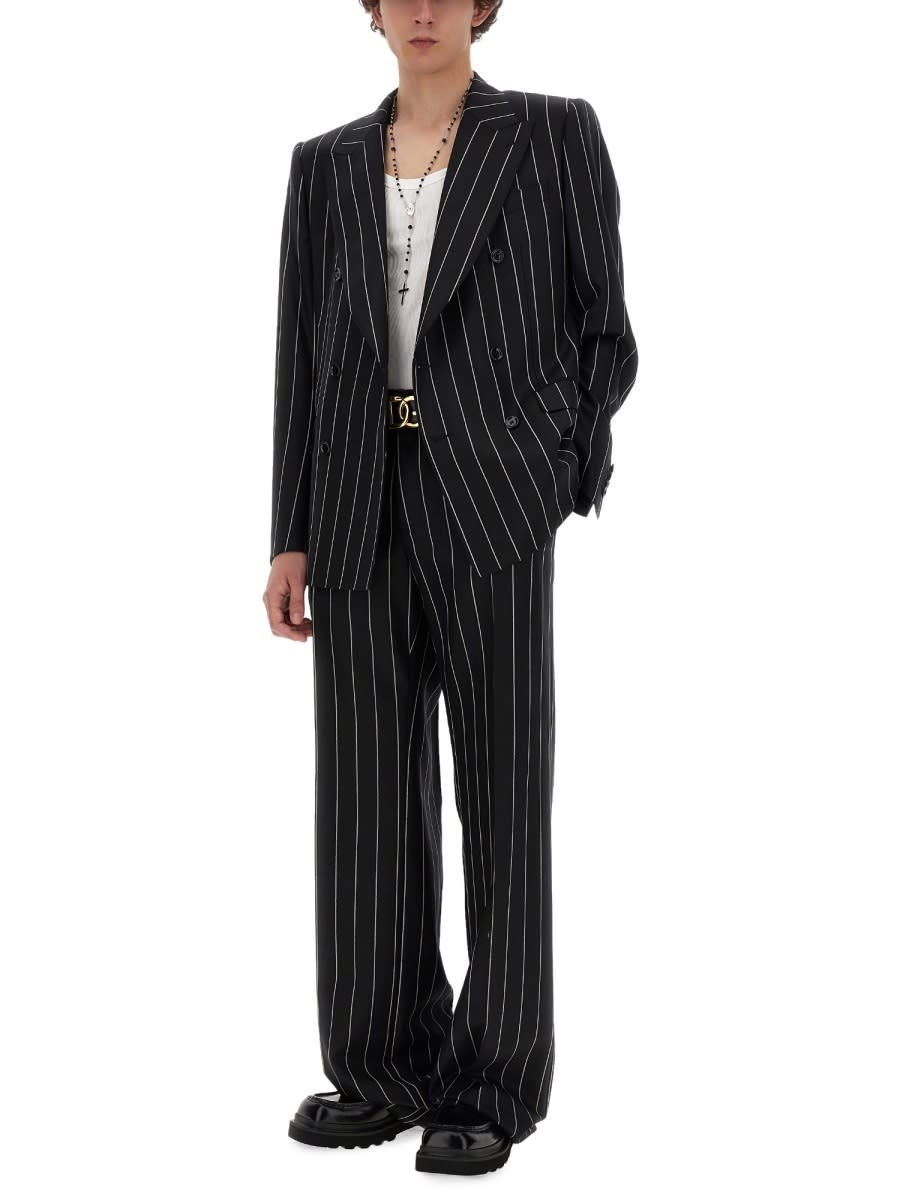 Shop Dolce & Gabbana Pinstripe Pants In Black