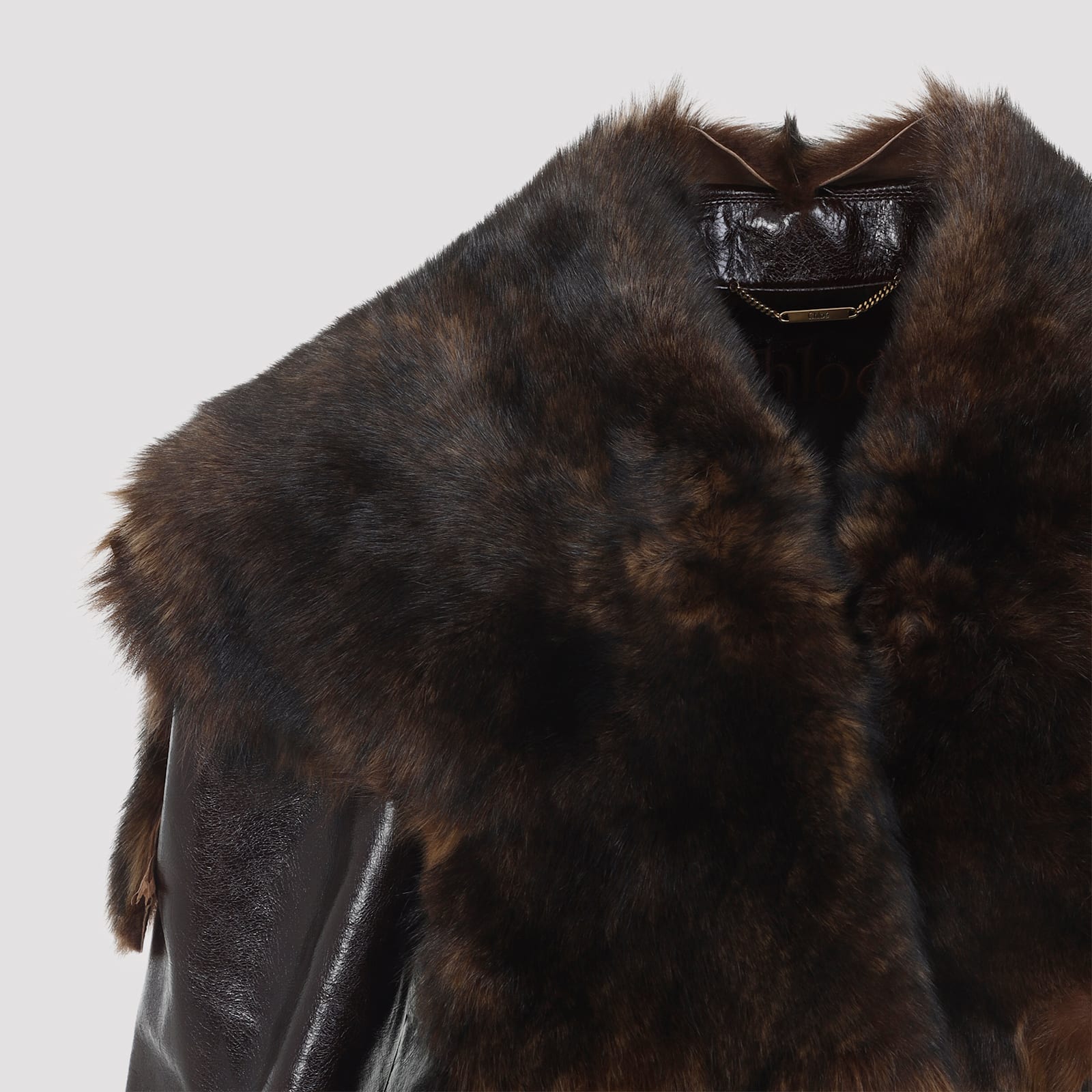 Chloé Shiny Leather Crop Moto Jacket With Removable Lamb Shearling Collar In Black