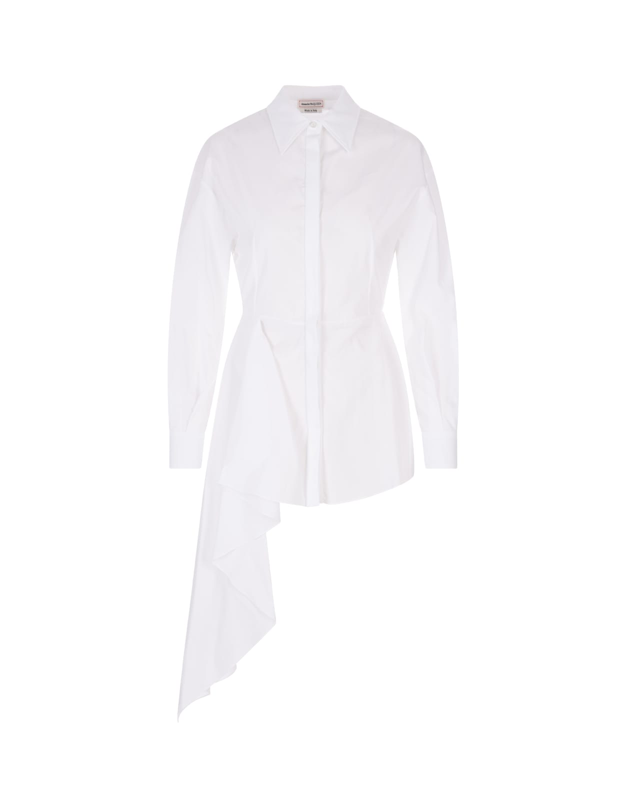 Alexander McQueen Woman White Shirt In Cotton Poplin With Side Draping