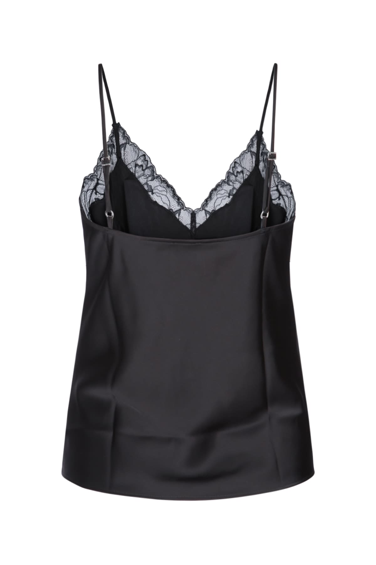 Calvin Klein Satin Cami With Lace Trim And Spaghetti Straps In Black
