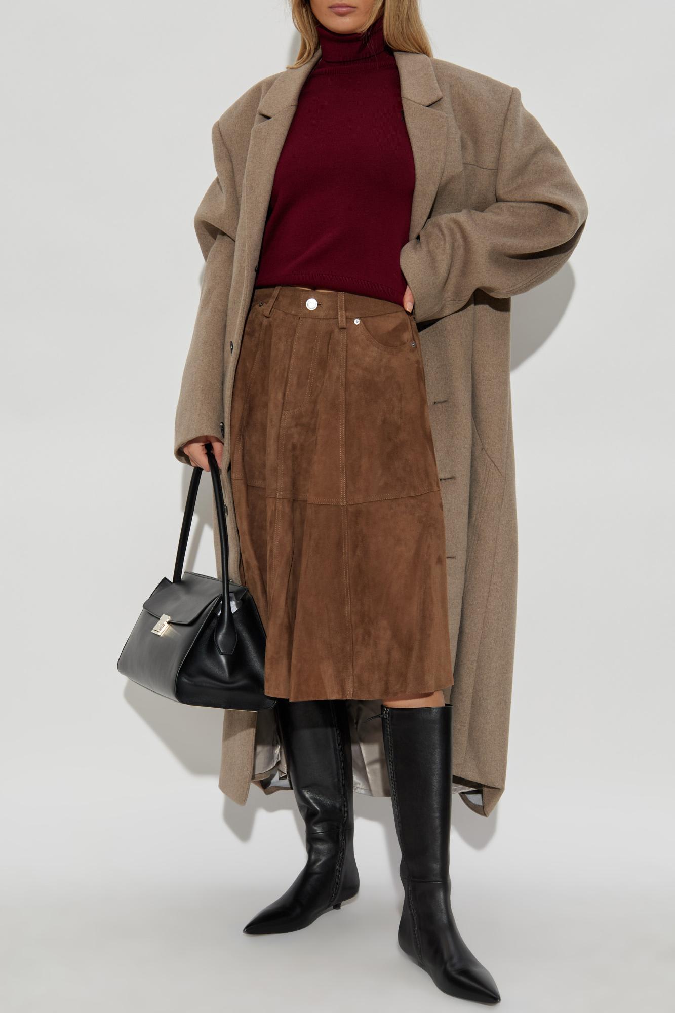 Ami Alexandre Mattiussi A-line Midi Suede Skirt With Side Pockets In Brown