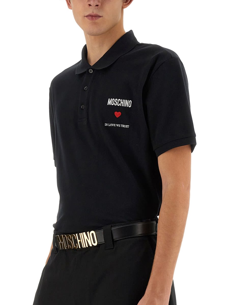Shop Moschino Polo With Logo In Black