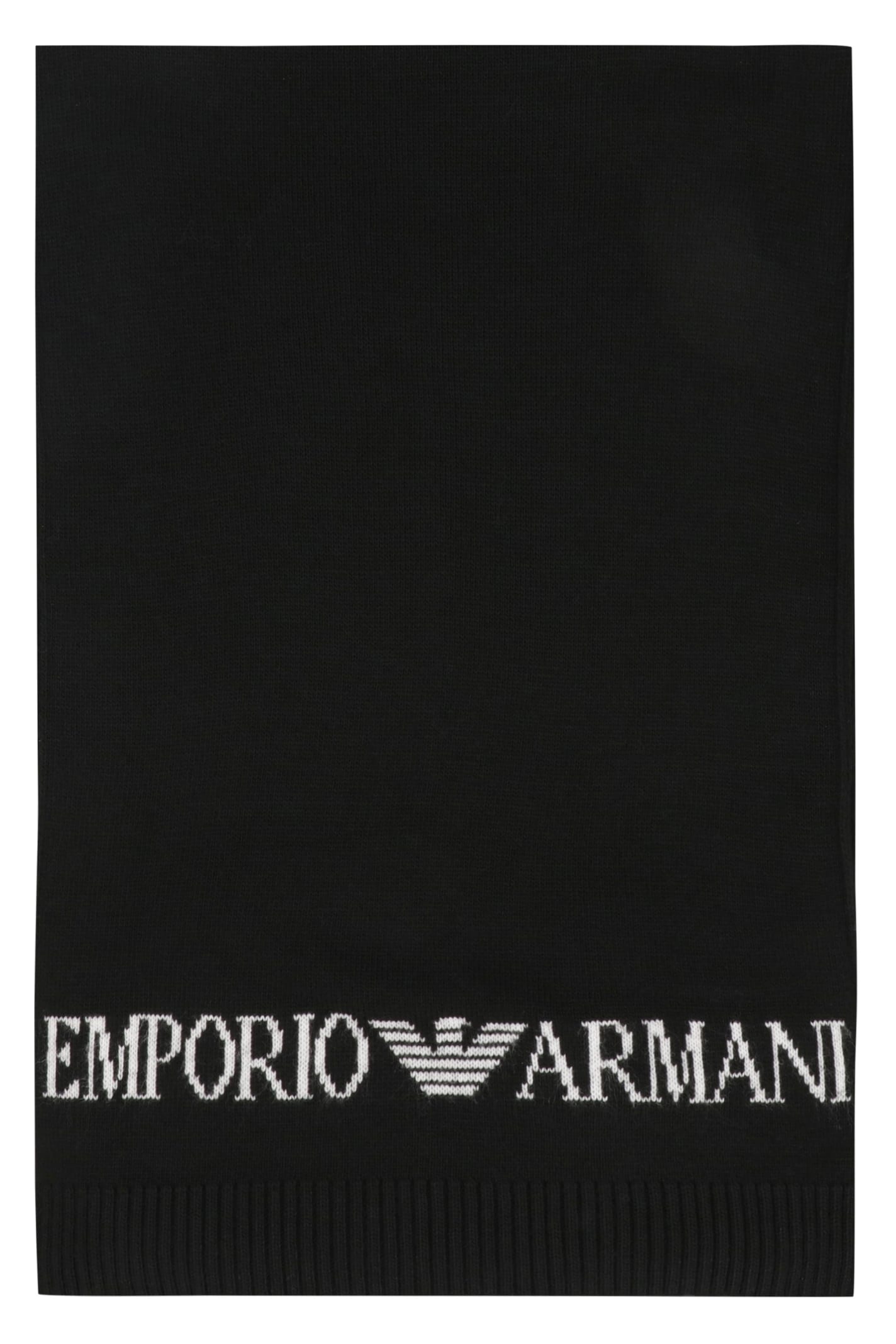 Shop Emporio Armani Knit Beanie And Scarf Set In Black