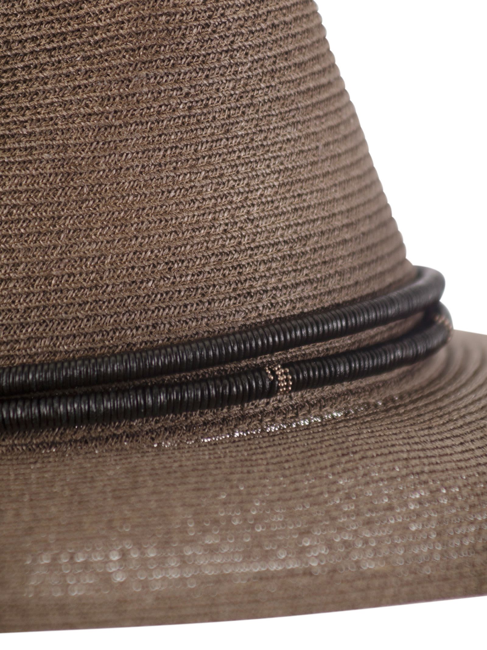 Brunello Cucinelli Women Fedora Made Of Hemp And Techno Cotton With Leather Band And Necklace
