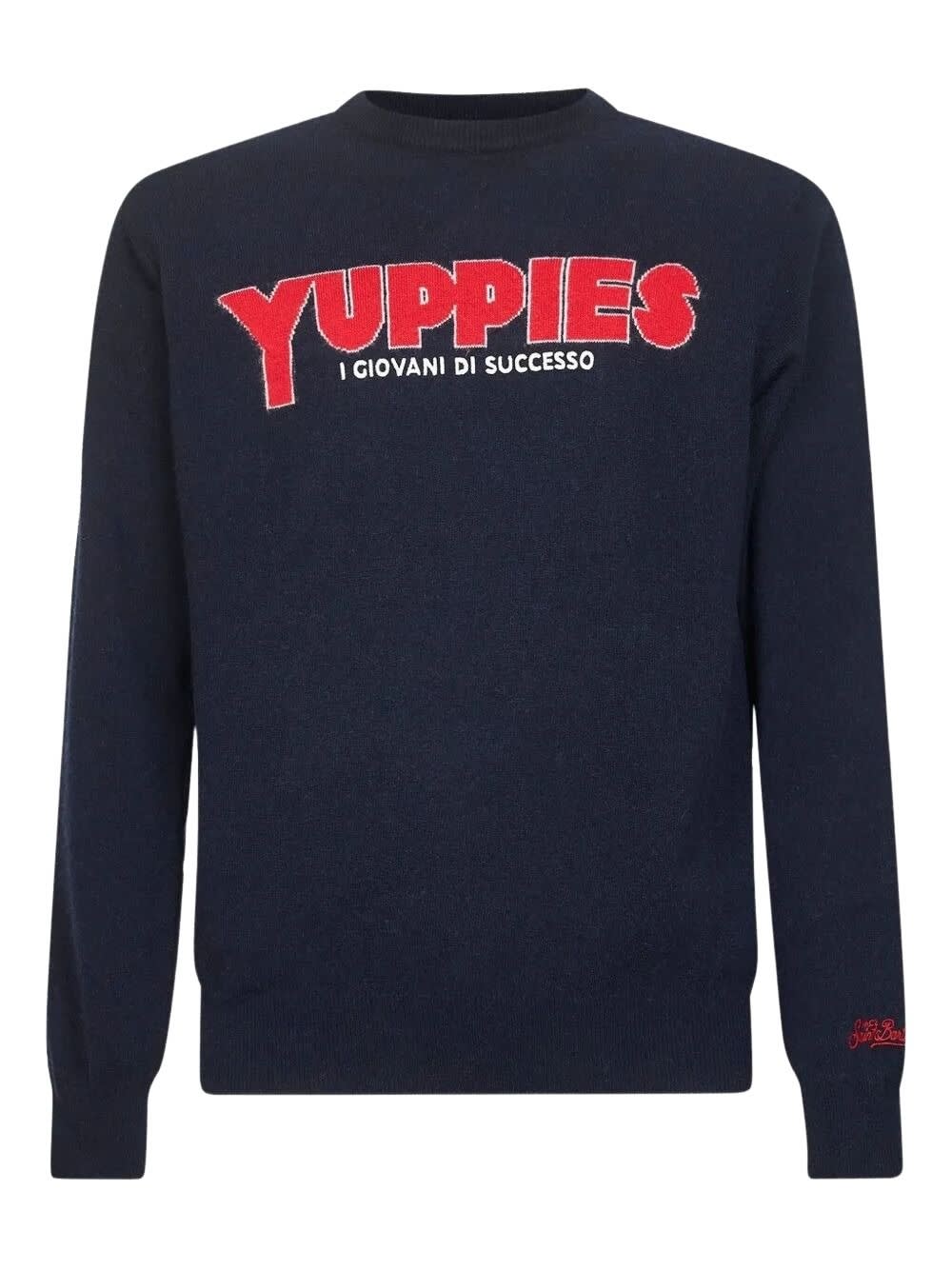 Mc2 Saint Barth Heron Light Sweater With Yuppies I Giovani Di Successo Embroidery In Blue