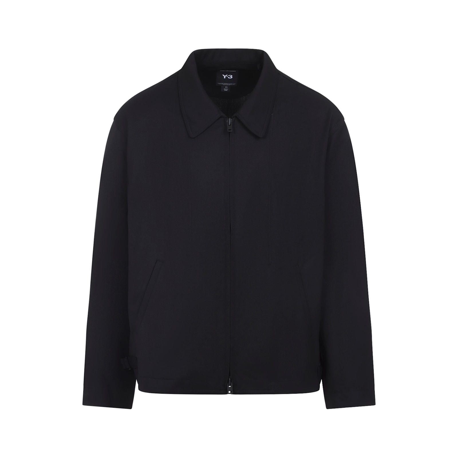 Y-3 Black Wool-blend Jacket With Pointed Collar And Two-way Zip Closure In Black