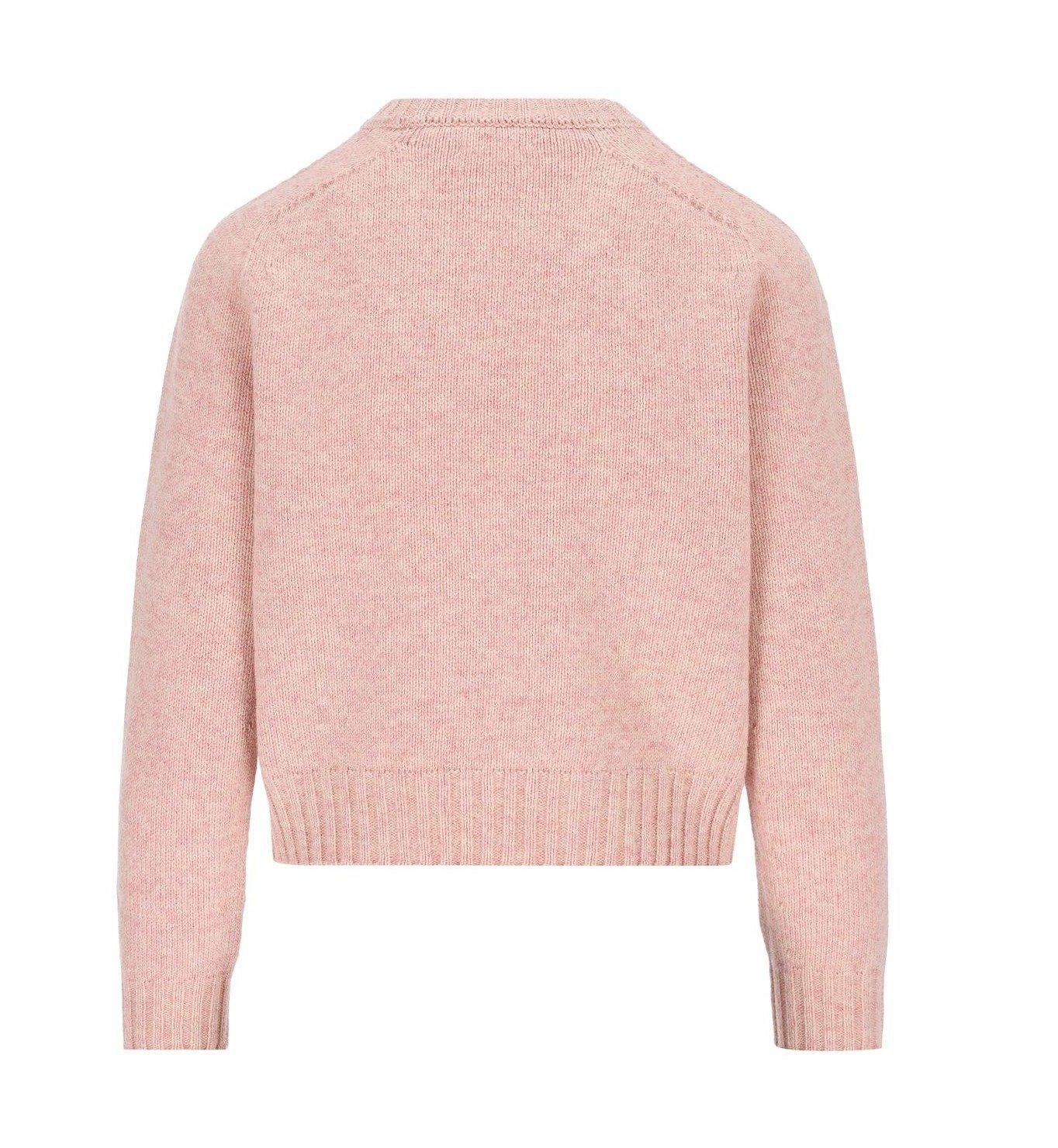 Shop Celine Crewneck Long-sleeved Jumper In Baby Pink