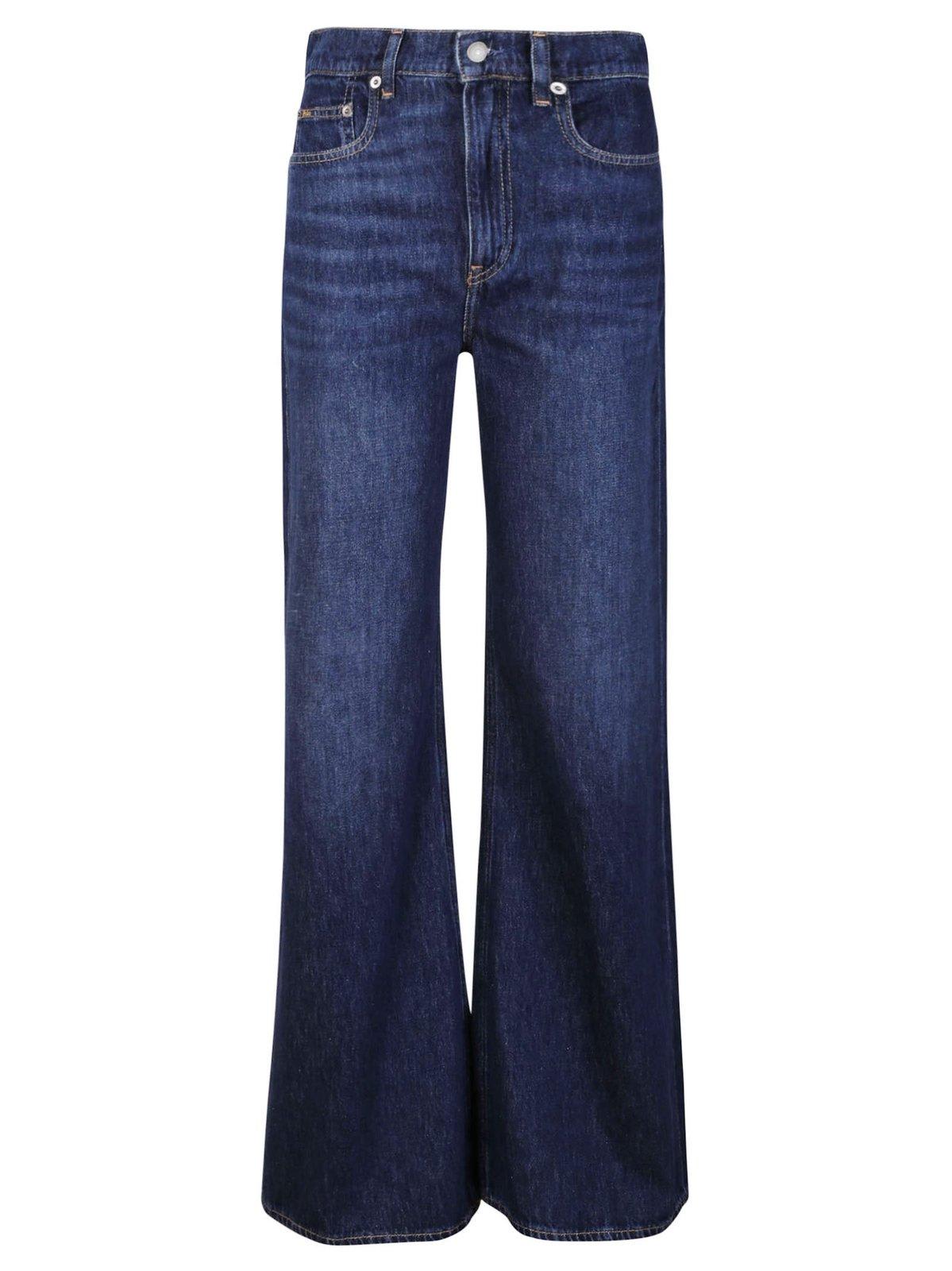 Shop Ralph Lauren Whiskered-effect Wide-leg Jeans In Ayora Wash