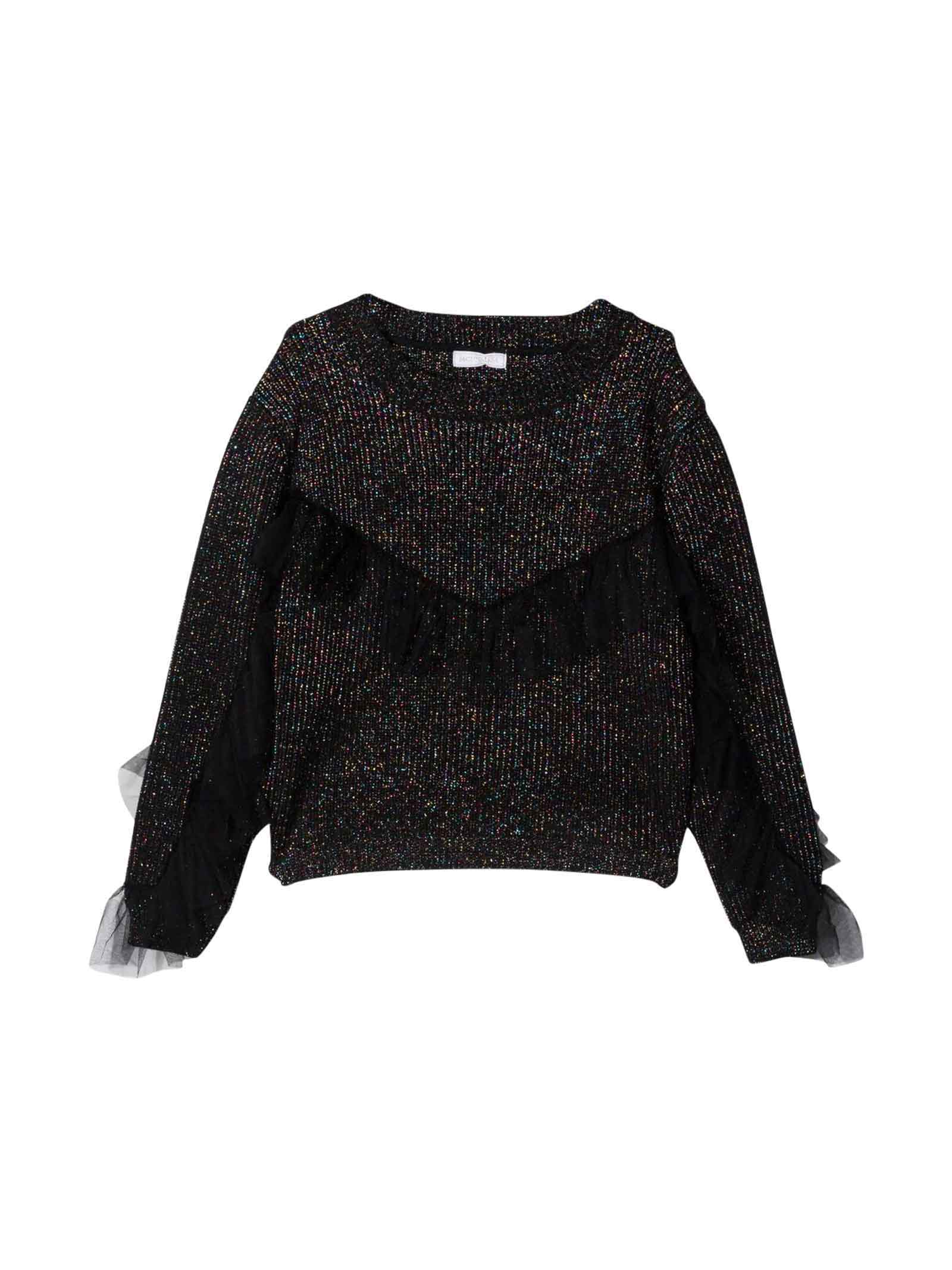 Monnalisa Metallic Black Girl Sweater