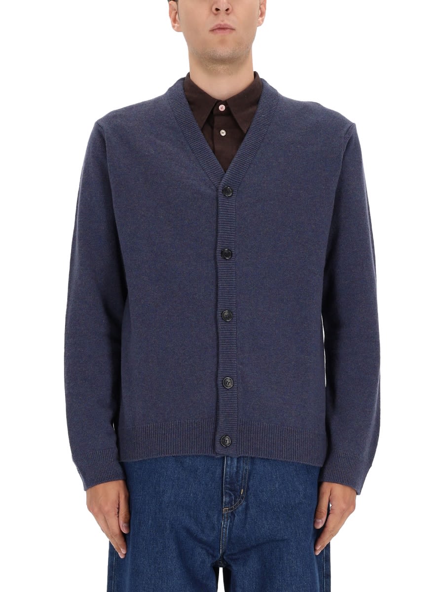 Ps By Paul Smith Classic Button-up Cardigan Sweater In Muted Blue In Blue