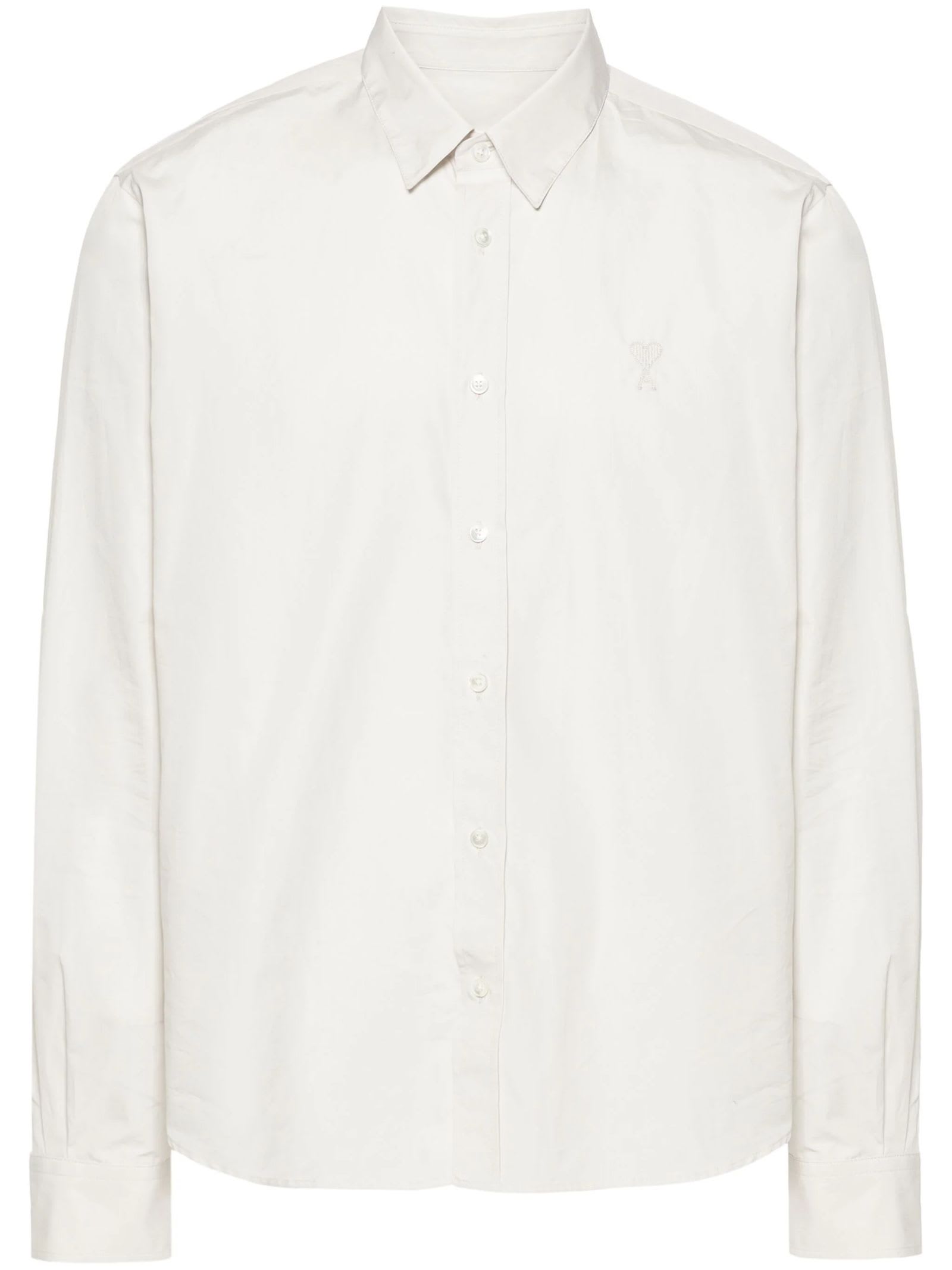 Shop Ami Alexandre Mattiussi Tonal Ami De Coeur Shirt In Cotton Poplin In White