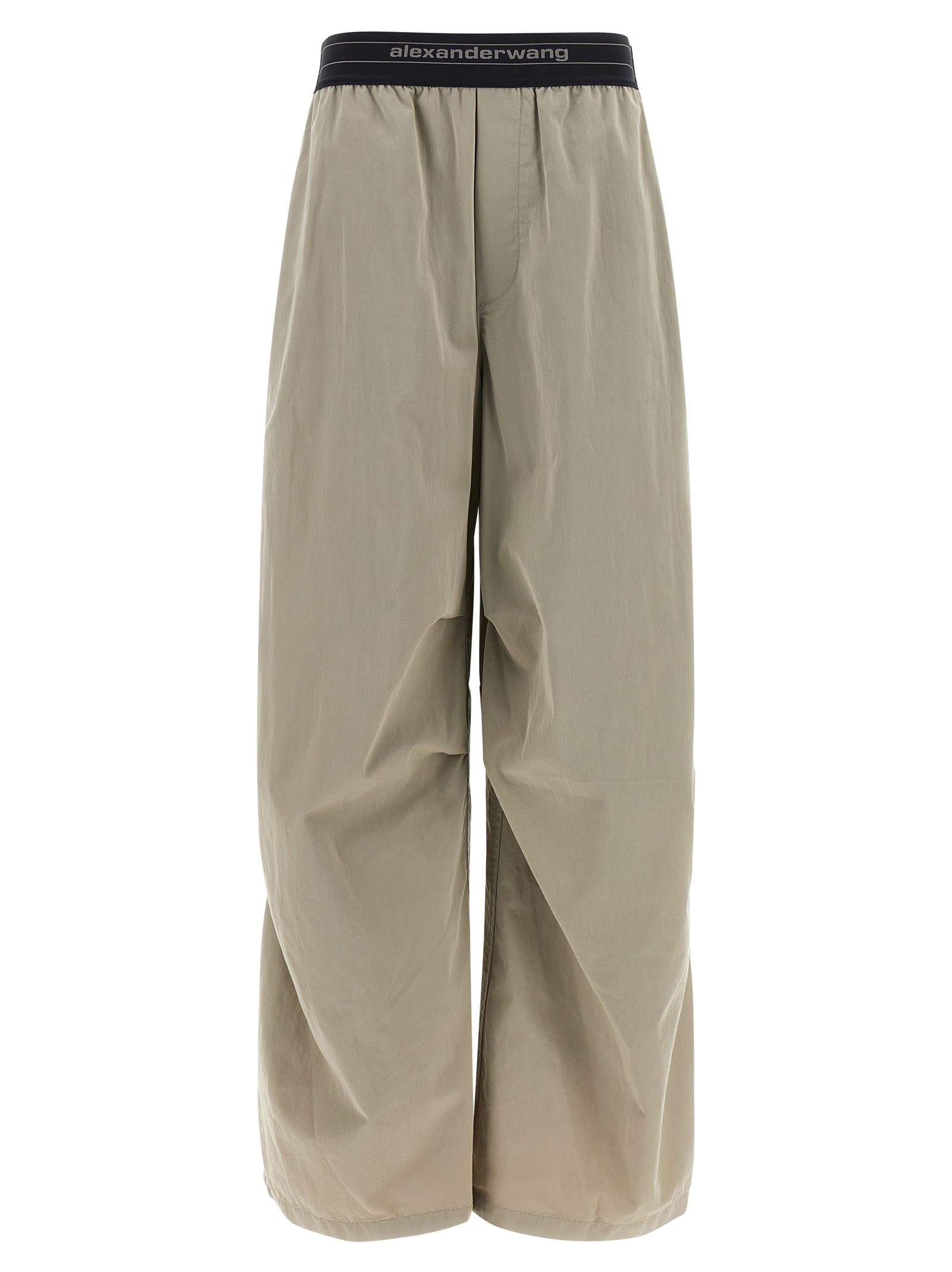 Alexander Wang Wide-leg Cotton-nylon Blend Pants With Jacquard Logo Waistband In Gray