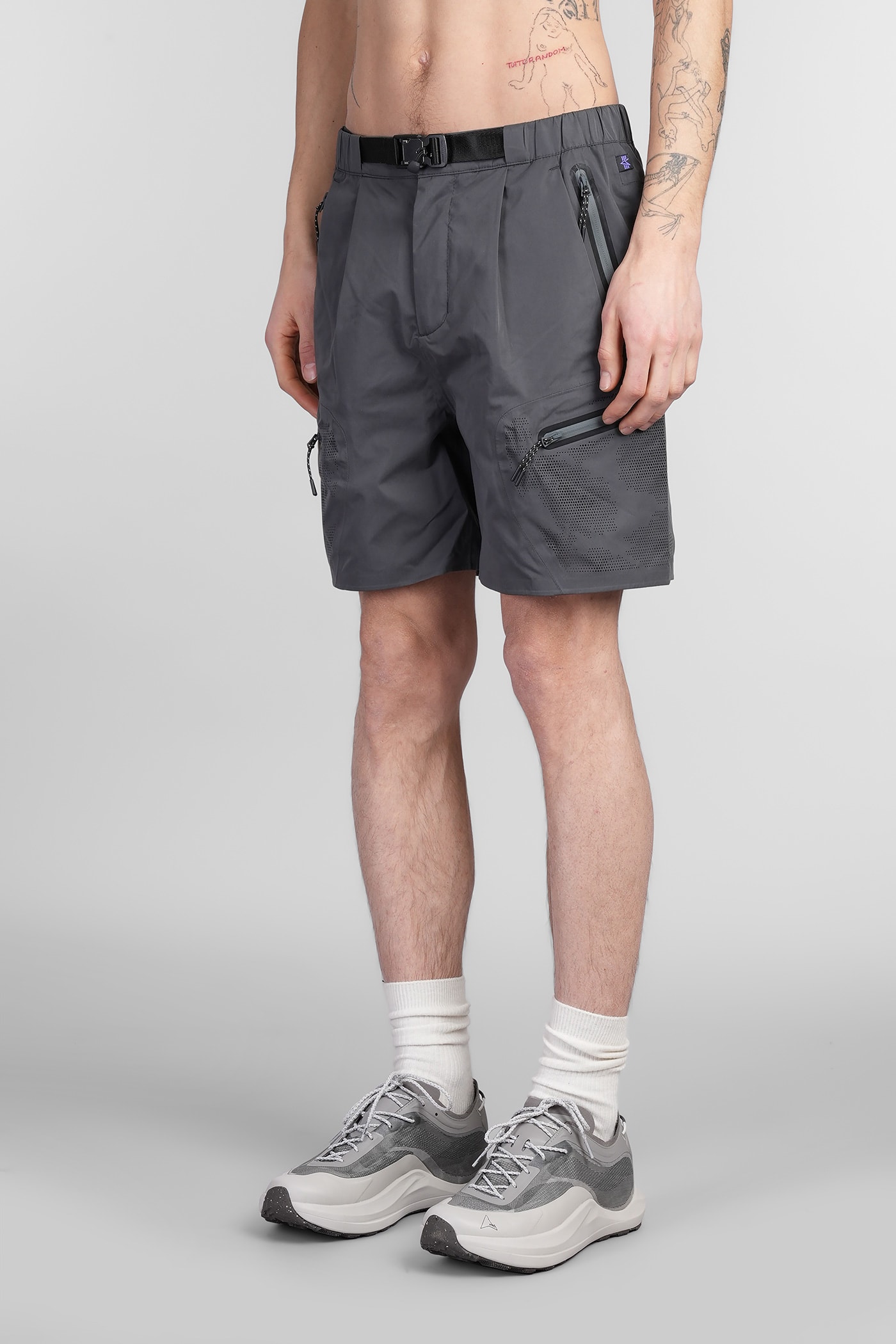 Shop Alpha Industries Laser Cut Short Shorts In Grey Polyester