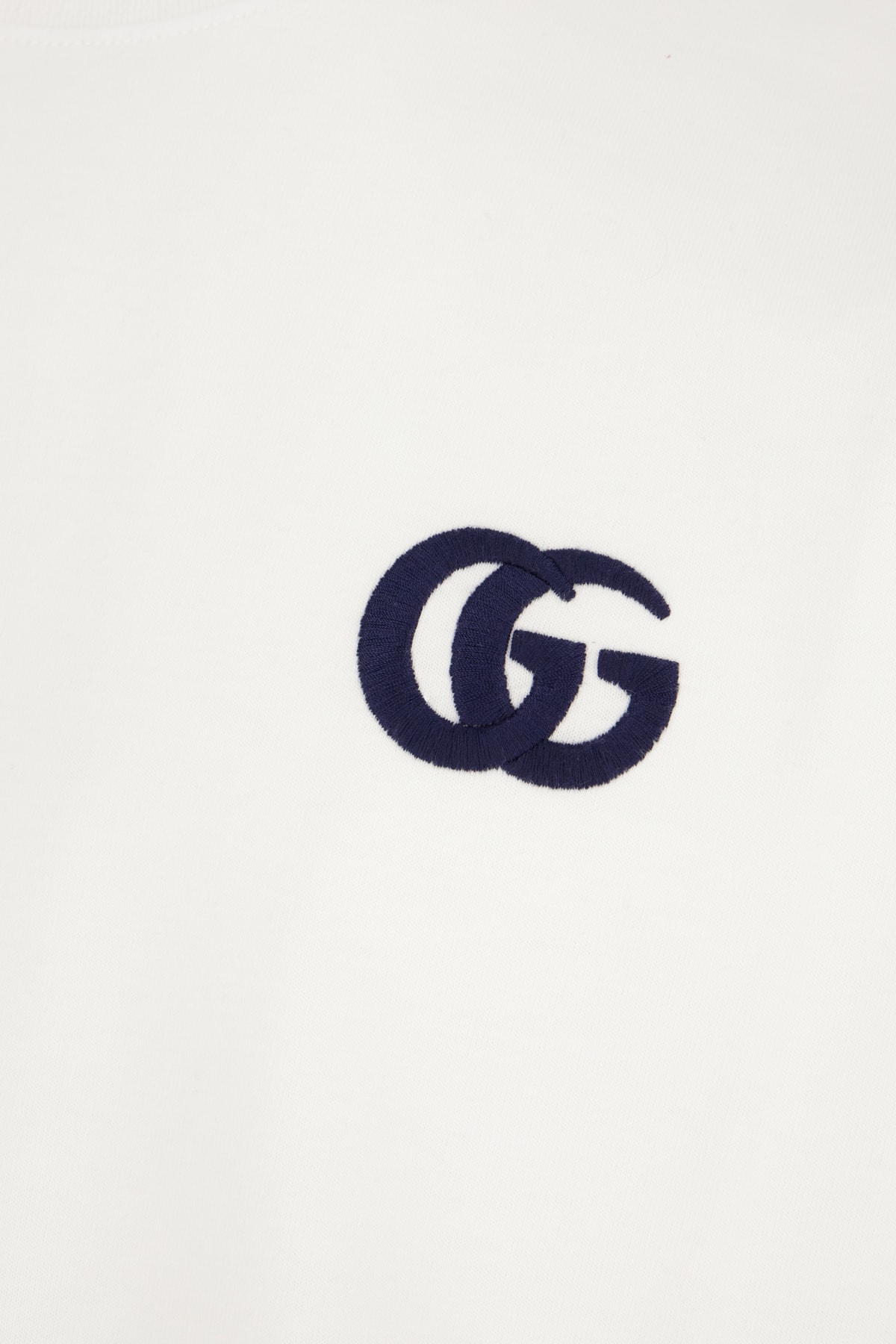 Gucci White Crewneck T-shirt With Double G Logo Embroidery On The Front In Cotton Man