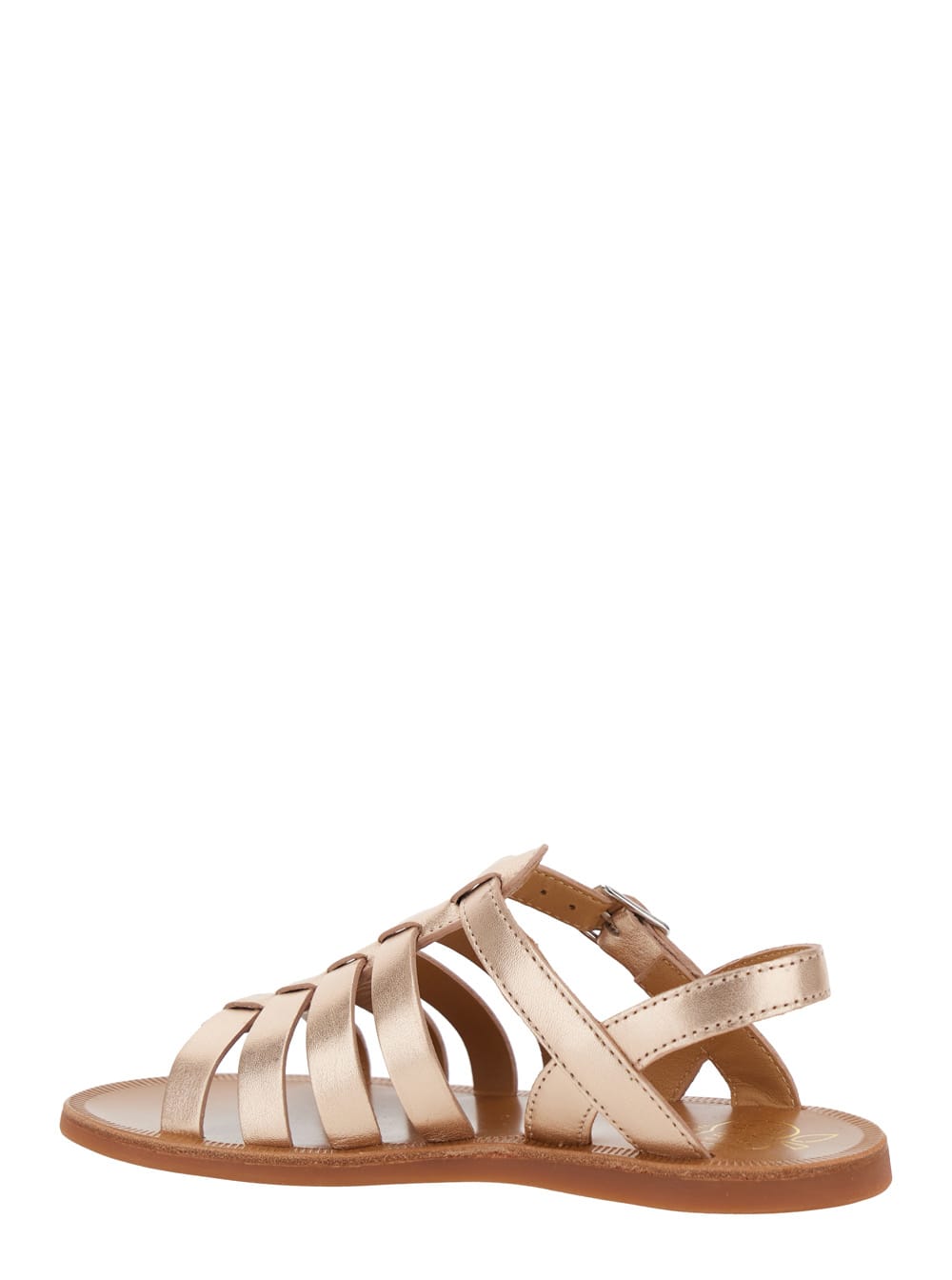 Pom D'api Plagette Metallic Sandals With Open Toe And Laminated Band Details In Leather Girl In Silver